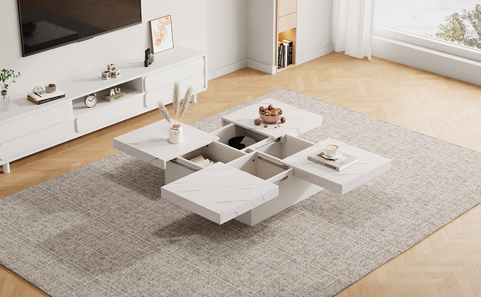 Logidon vierkante salontafel wit marmerlook 90x90x25 cm met lades