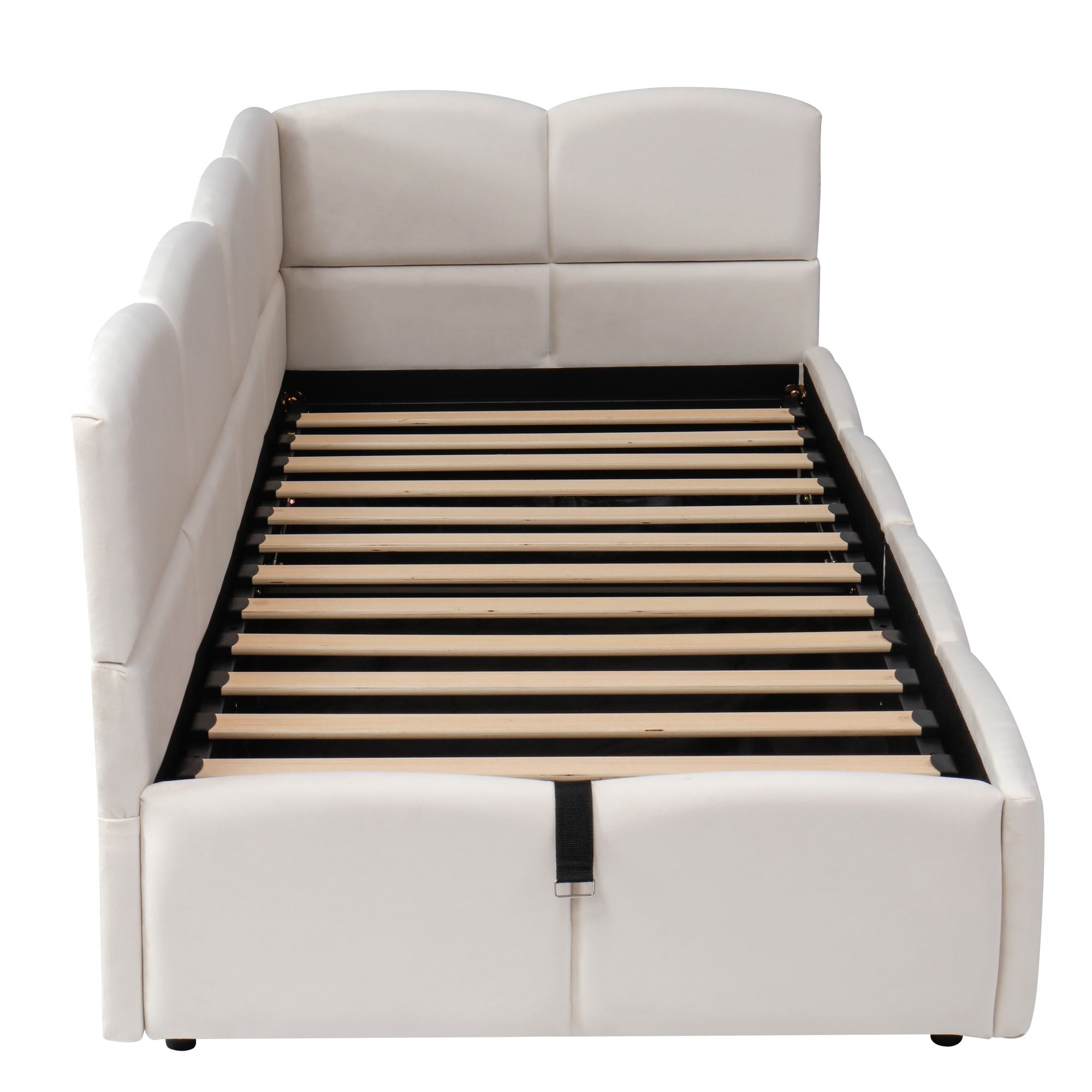 Logidon gestoffeerd bed 90x200 beige fluweel met opbergruimte
