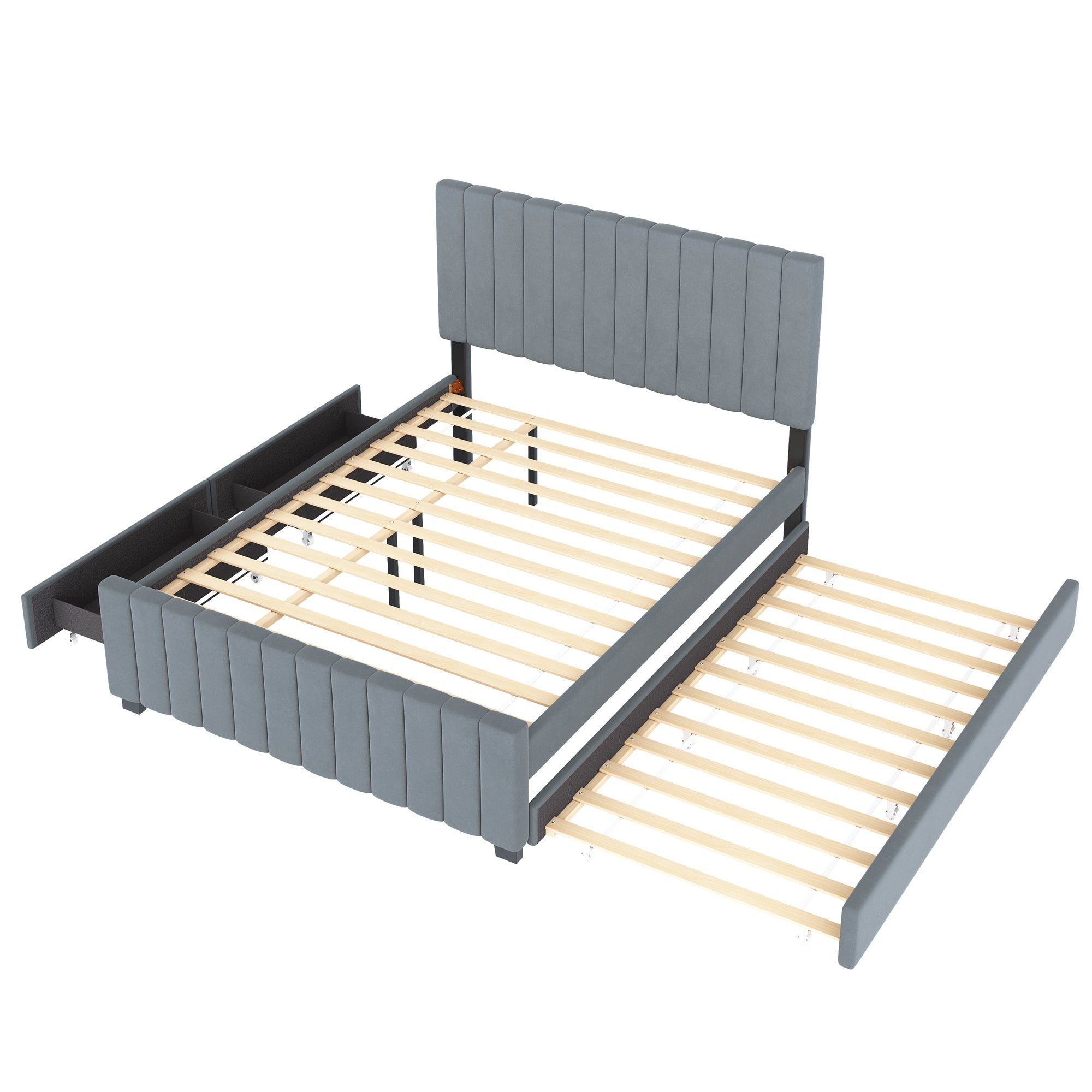 Logidon gestoffeerd bed 140x190 cm uitschuifbaar bed twee laden grijs fluweel