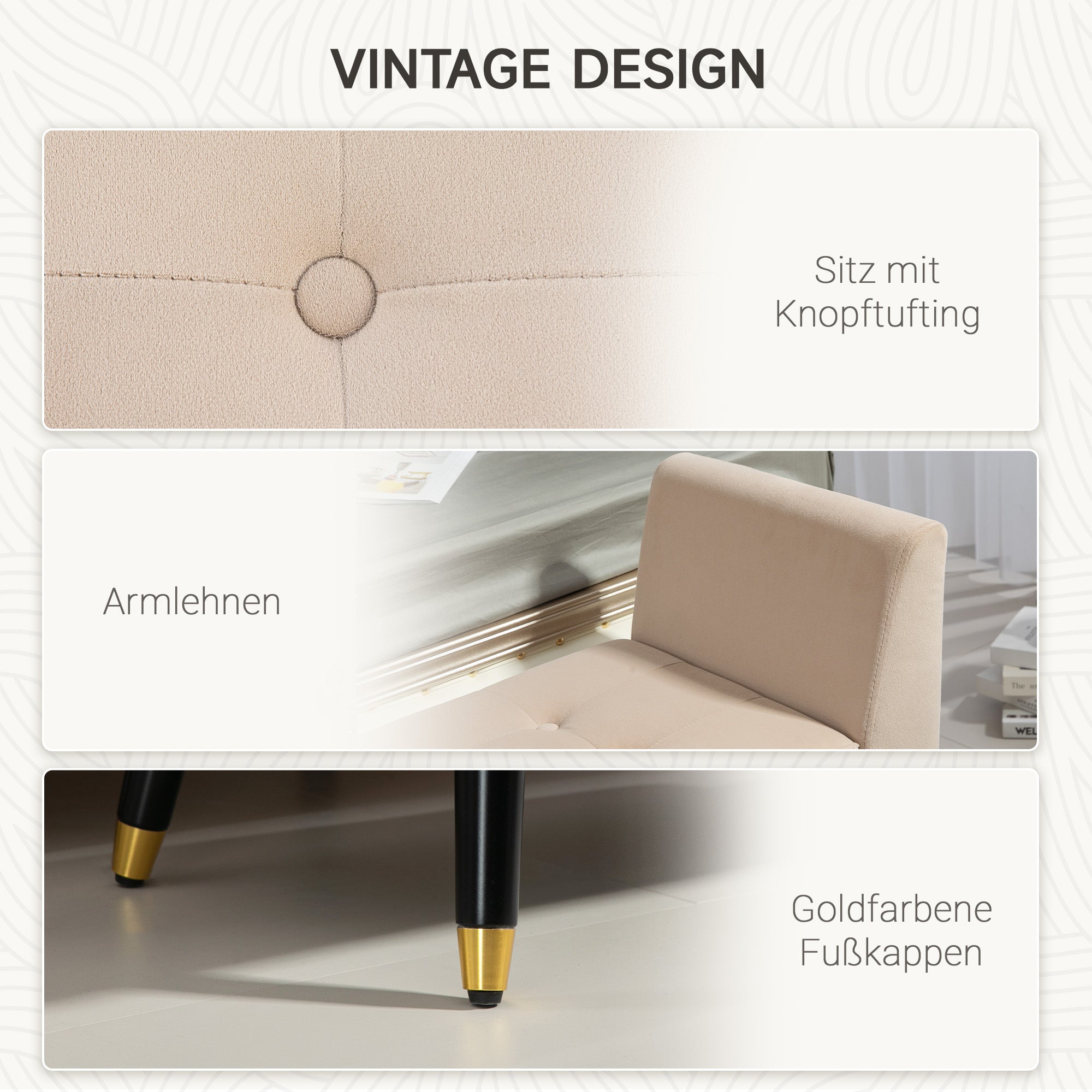 Logidon luxe bank met opbergruimte beige fluwelen stof 107x42x65