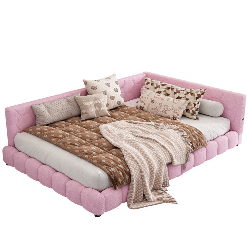Logidon Daybed 140x200cm slaapbank roze fluweel met lattenbodem