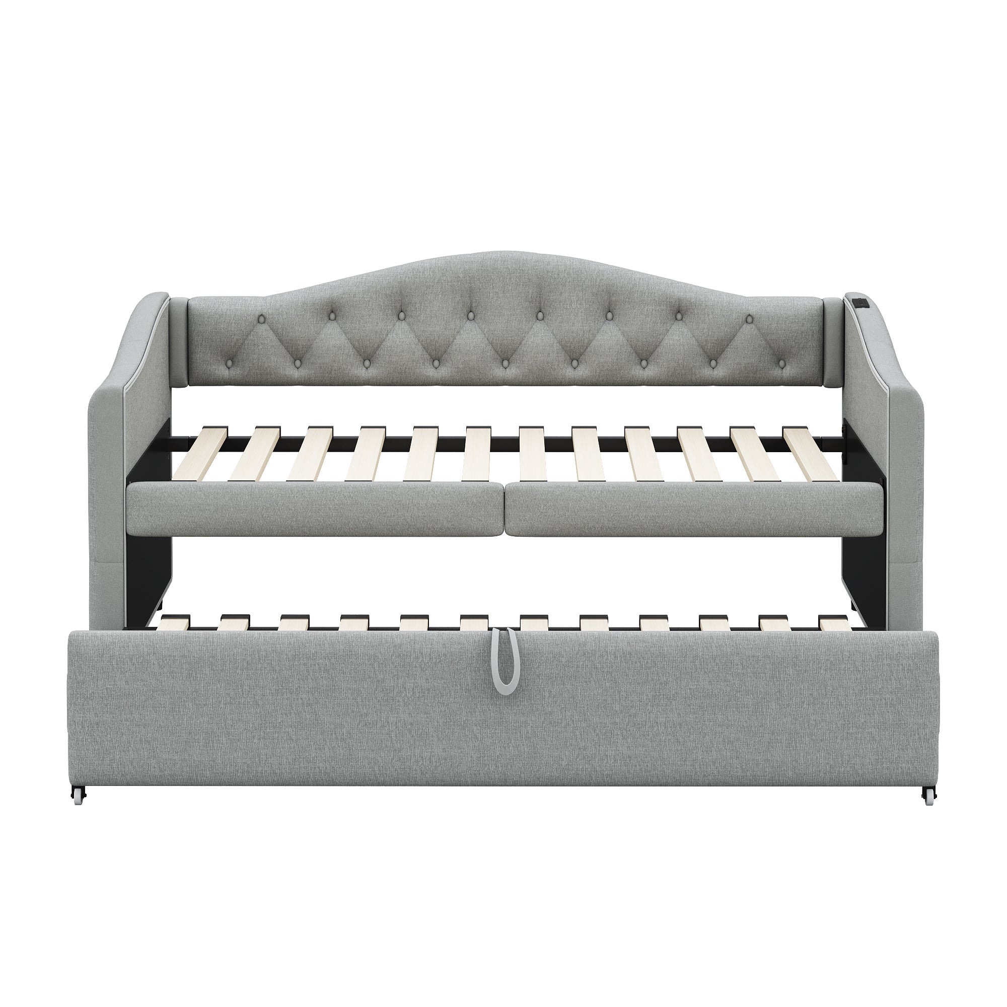 Logidon Upholstered Bed Extendable Sofa Bed 90x200 Gray Linen Fabric USB