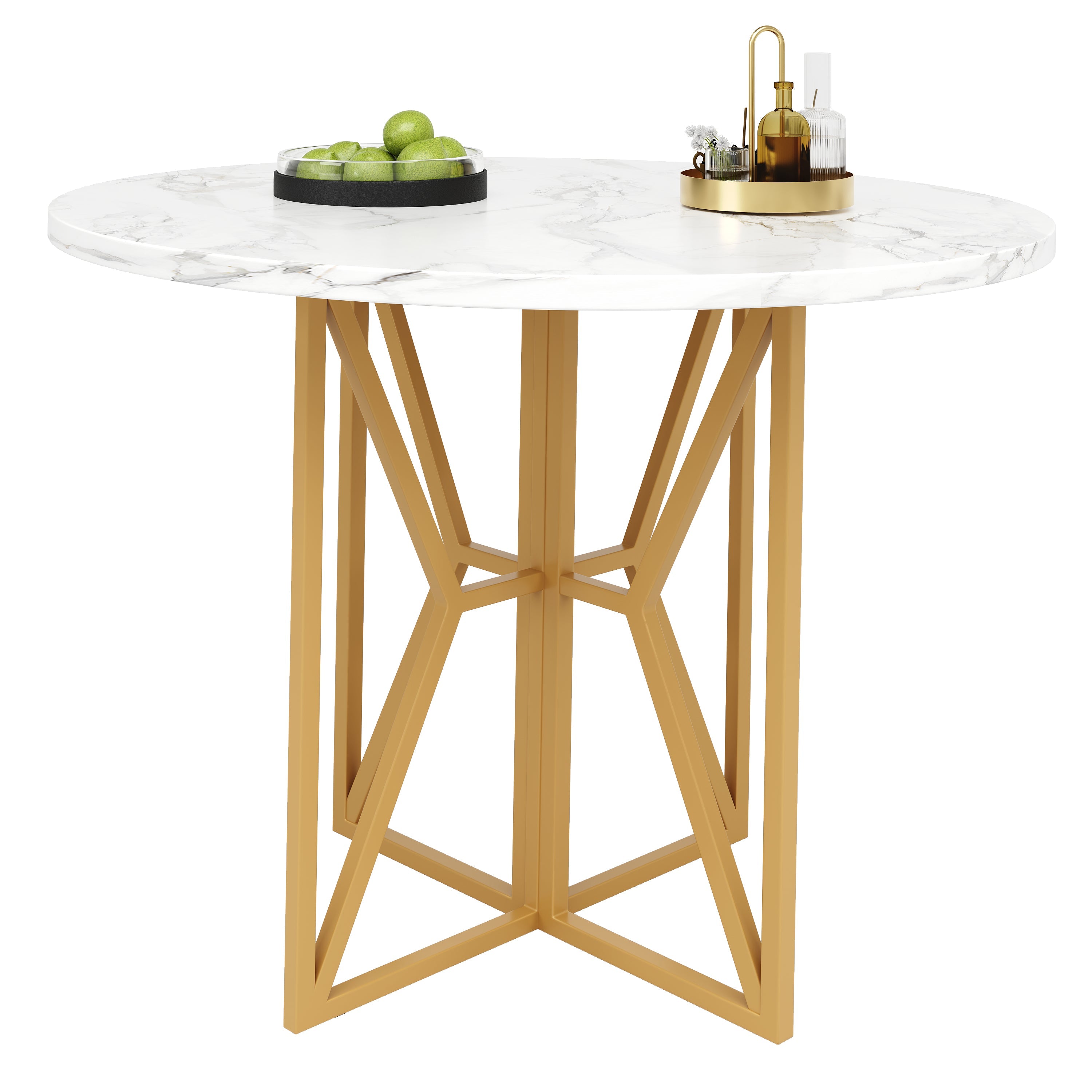 Logidon ronde eettafel 80x80 cm marmerlook gouden poten 4-6 personen