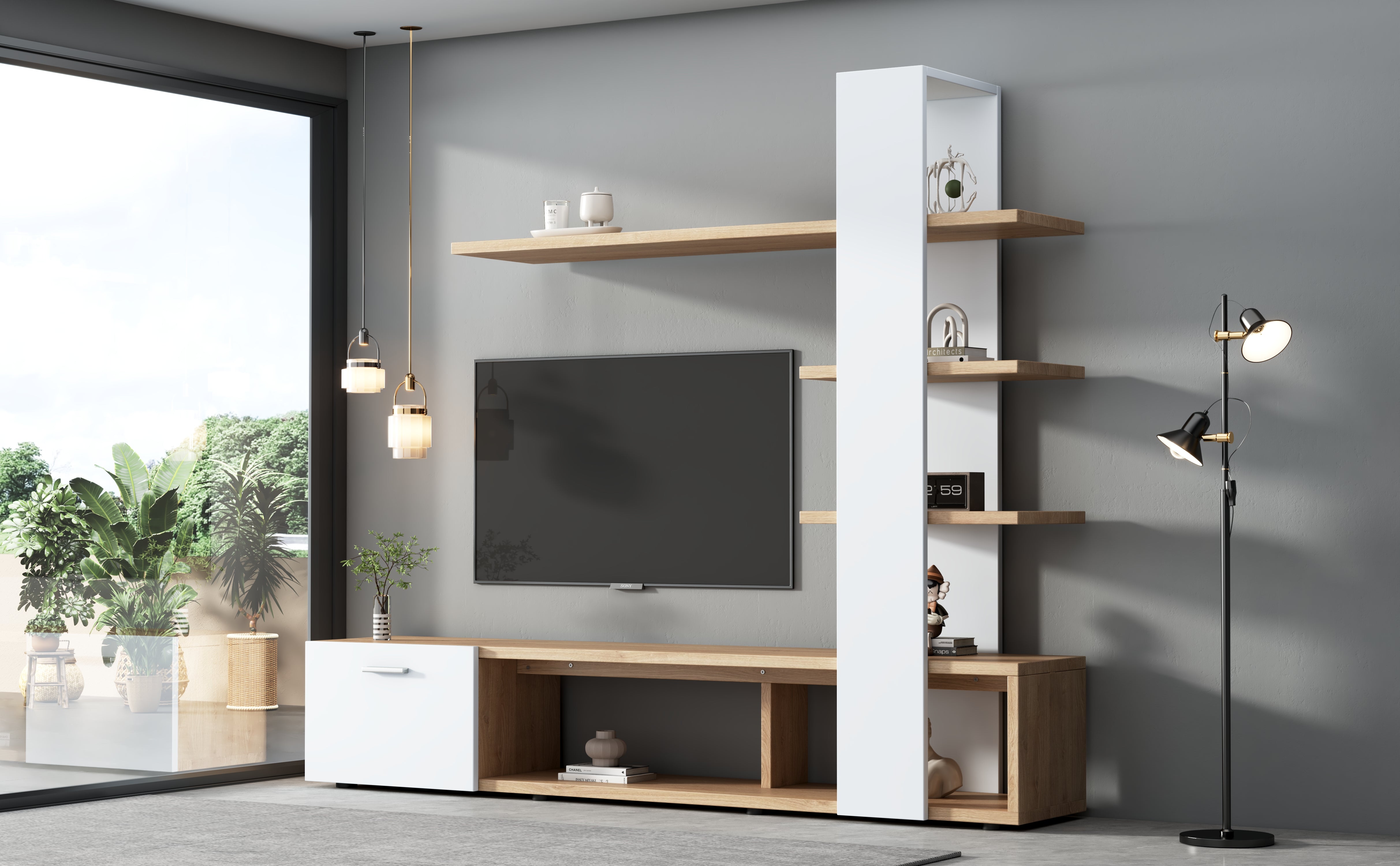 Logidon Home TV wandmeubel eiken wit 180x33,5x151,5 cm