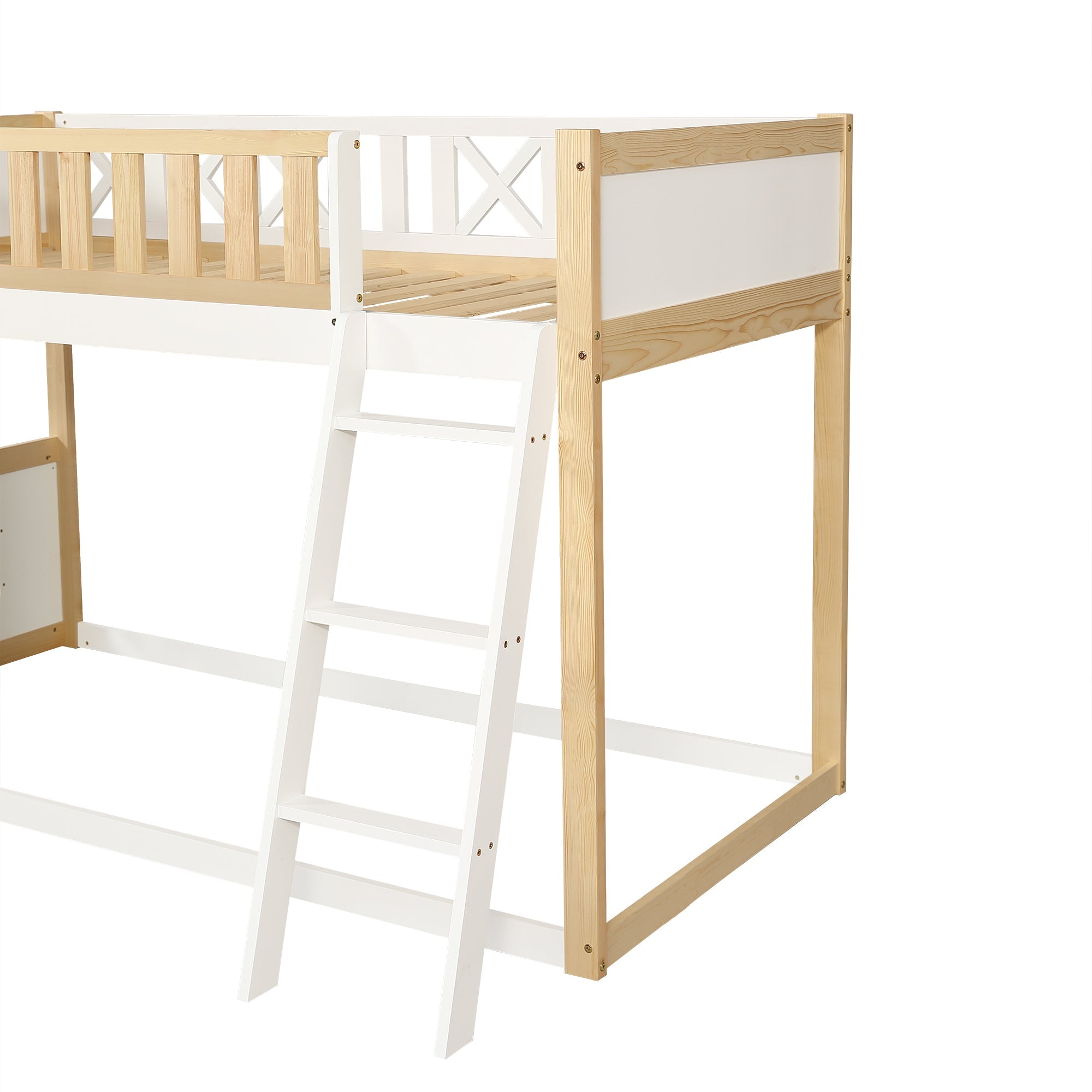 Logidon Kinderhoogslaper 90x200 met plankruimte en opbergruimte wit-naturel