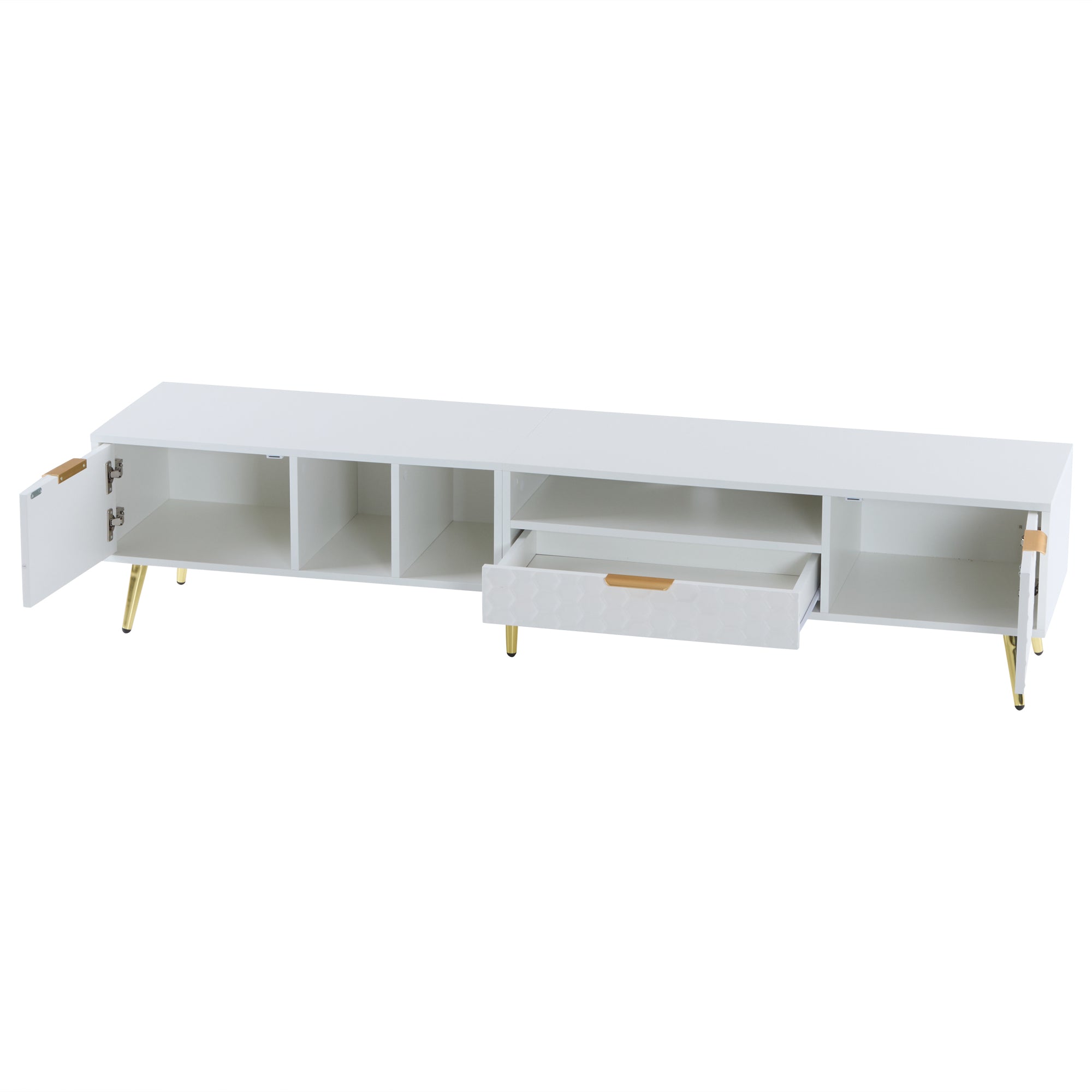 Logidon White TV Stand with Honeycomb Pattern and Storage Space for up to 80 Inches