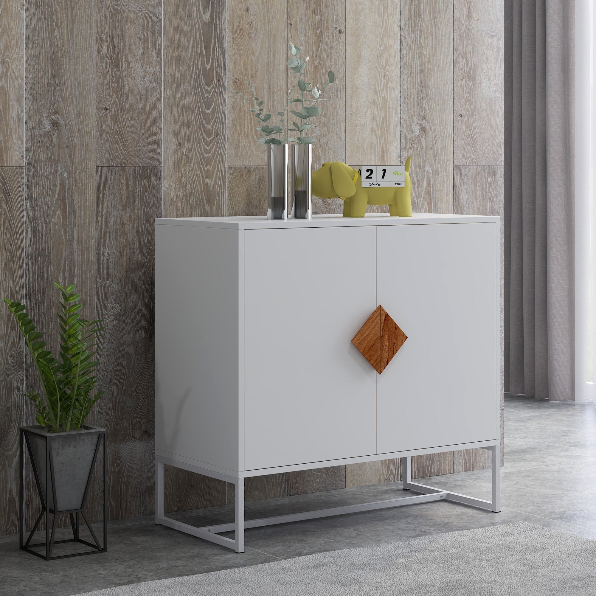 Logidon Wit Dressoir MDF 2 Deuren met Vierkante Handgrepen 80x40x75 cm