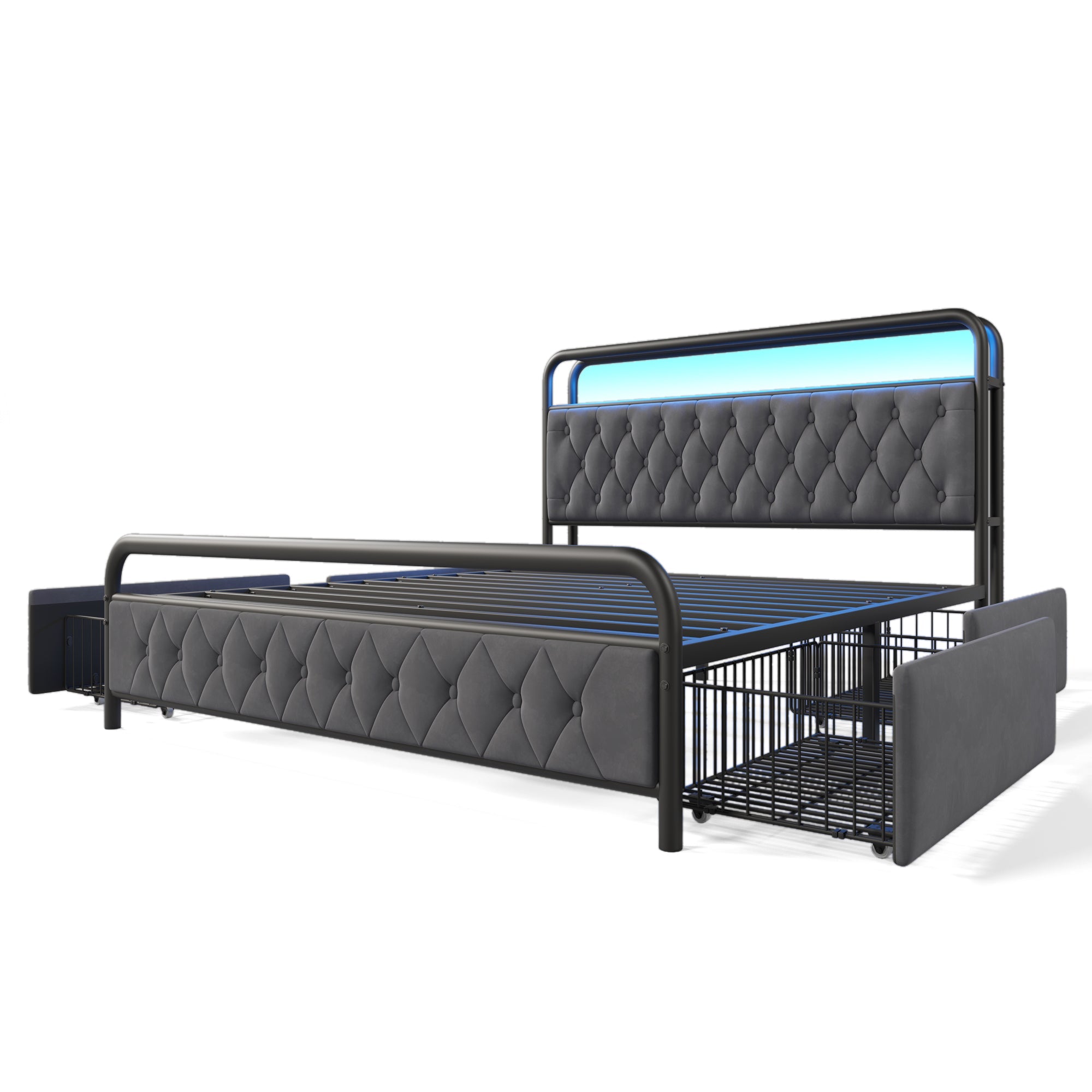 Logidon gestoffeerd bed tweepersoonsbed 160x200 fluweelgrijs USB-C oplaadfunctie LED