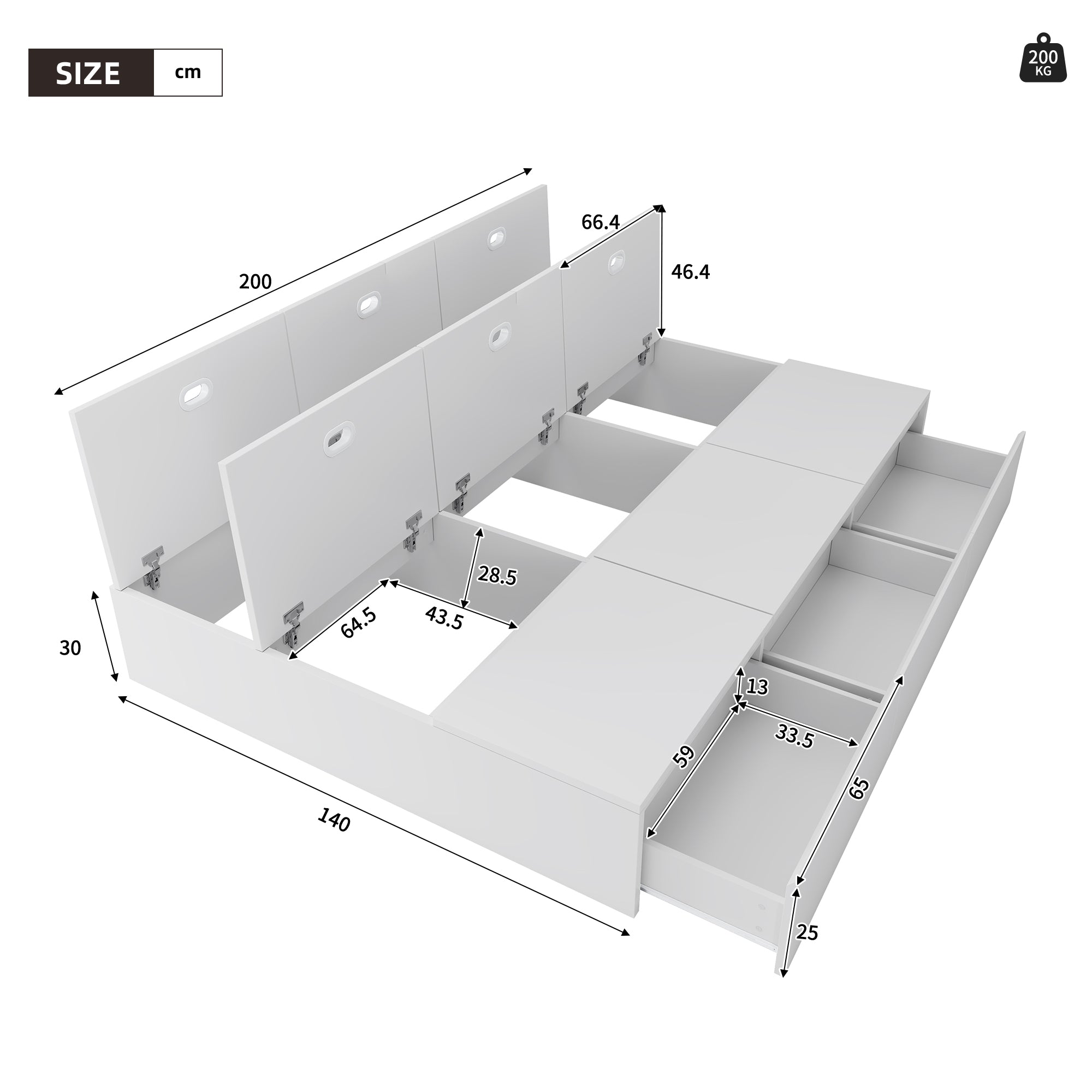 Logidon opbergbed 140x200 cm wit palletbed met opbergruimte