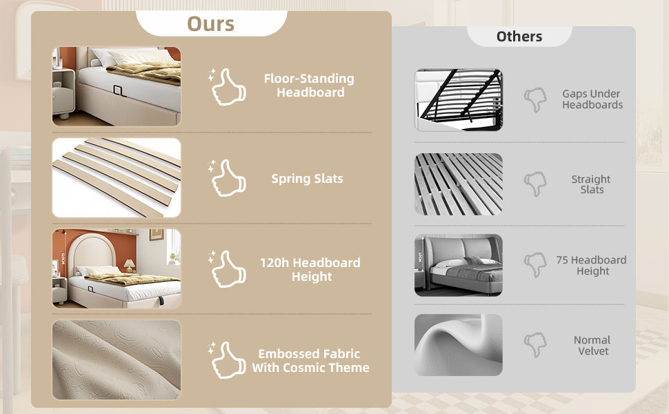 Logidon gestoffeerd bed kinderbed 90x200 beige kosmisch patroon