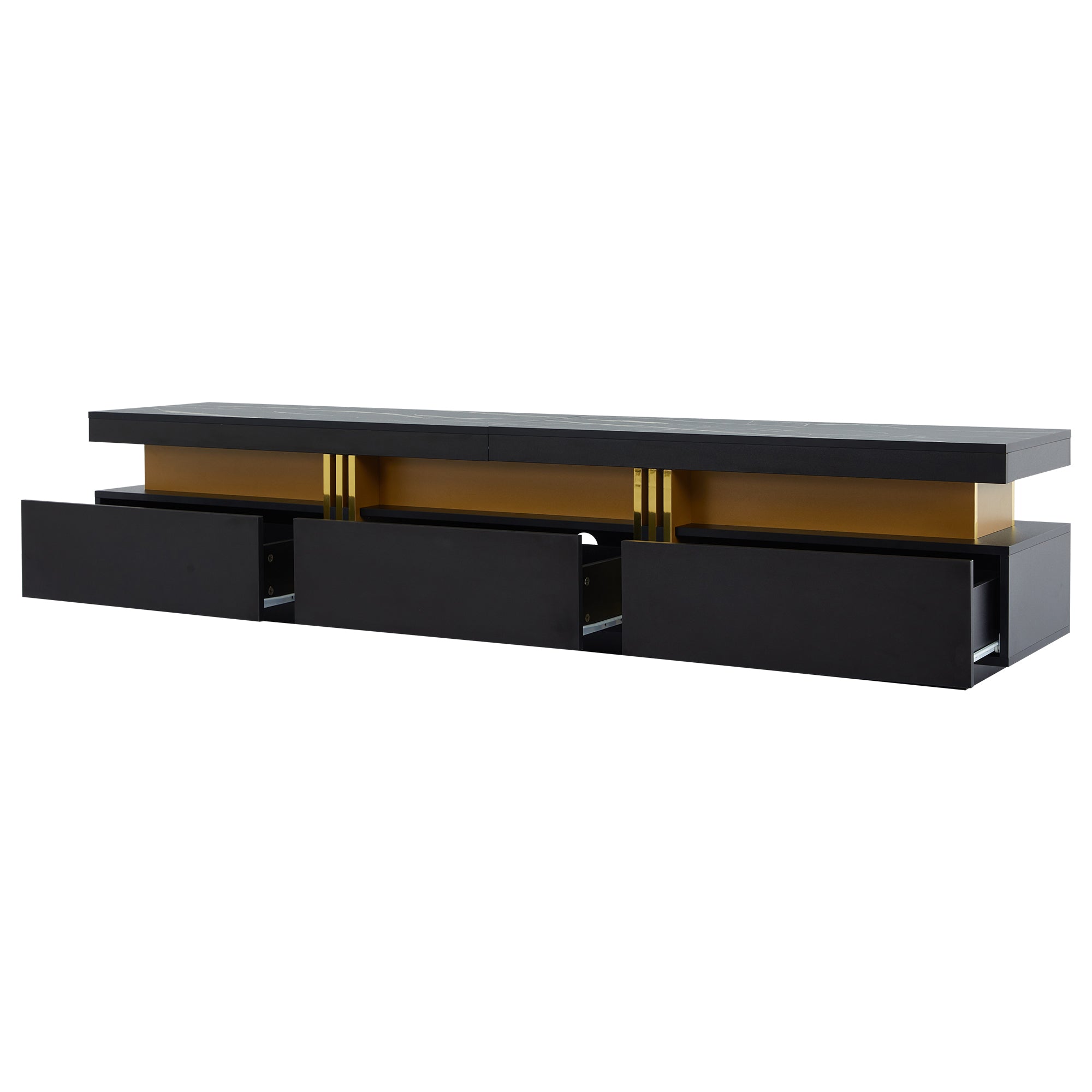 Logidon Zwarte tv-wandmeubelset 2 tv-kast salontafel marmerlook