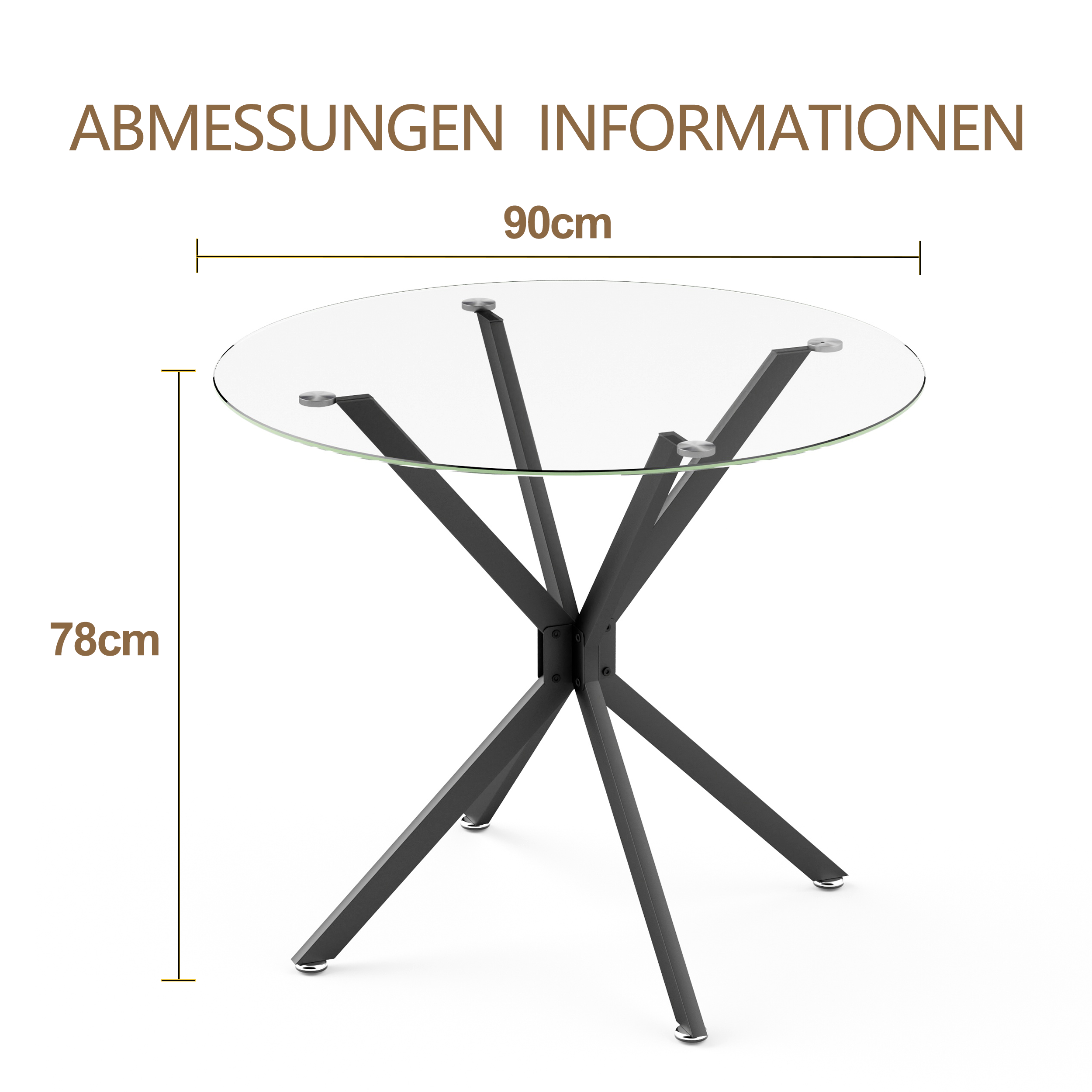 Logidon ronde glazen tafel 90 cm stabiel metalen onderstel zwart
