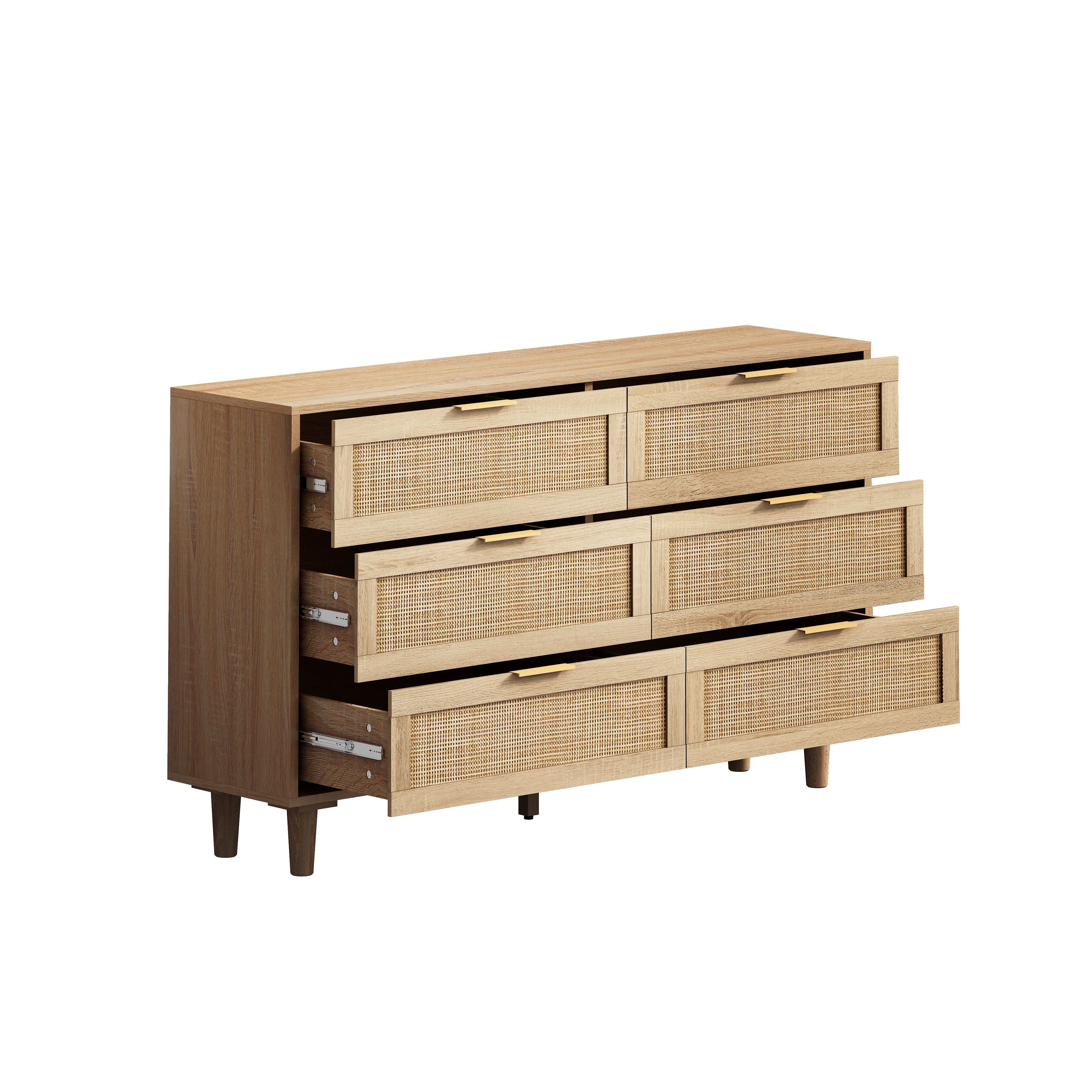 Logidon 130 cm rotan dressoir met 6 lades naturel rotan