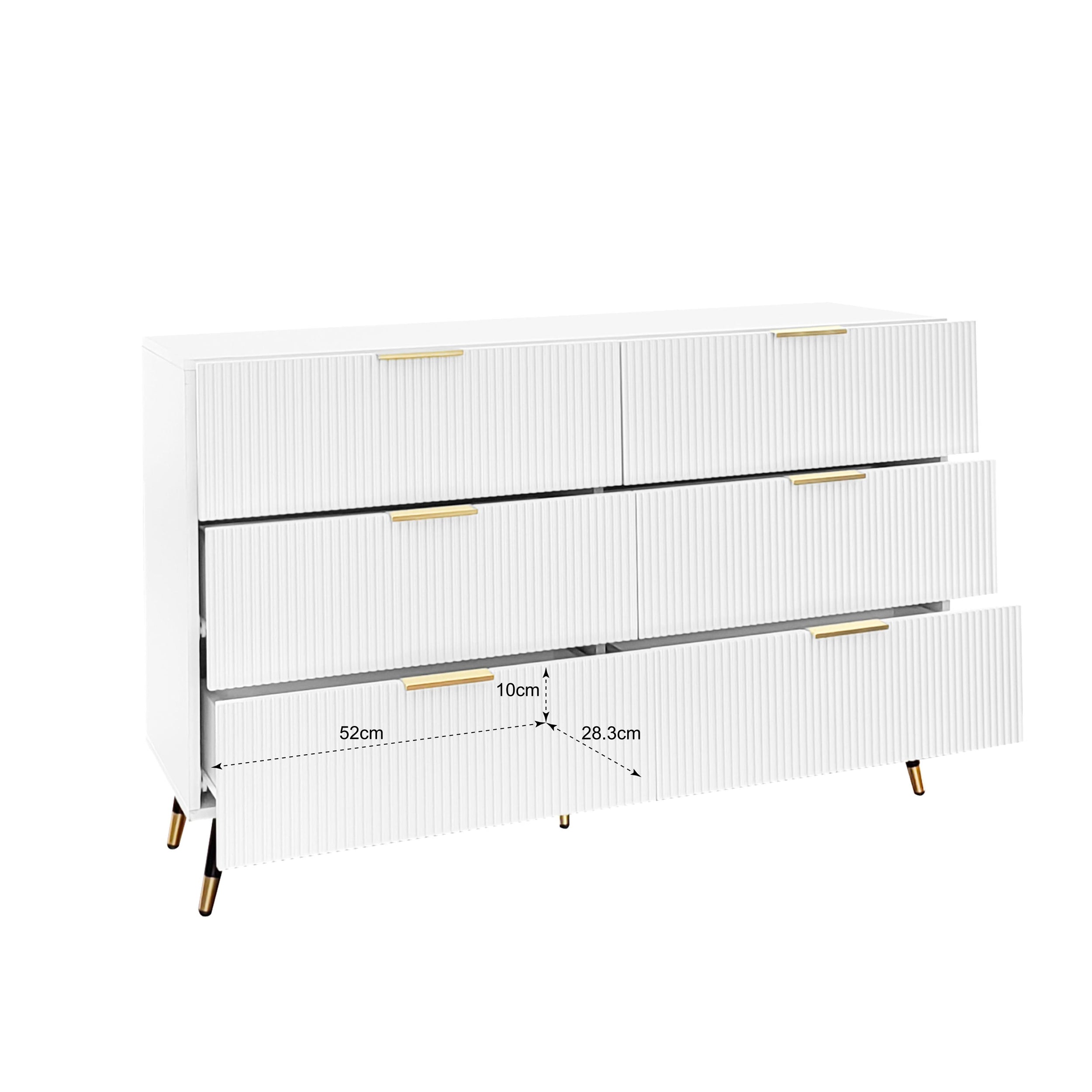 Logidon Elegant sideboard white 120x40x77 cm 6 drawers gold accents