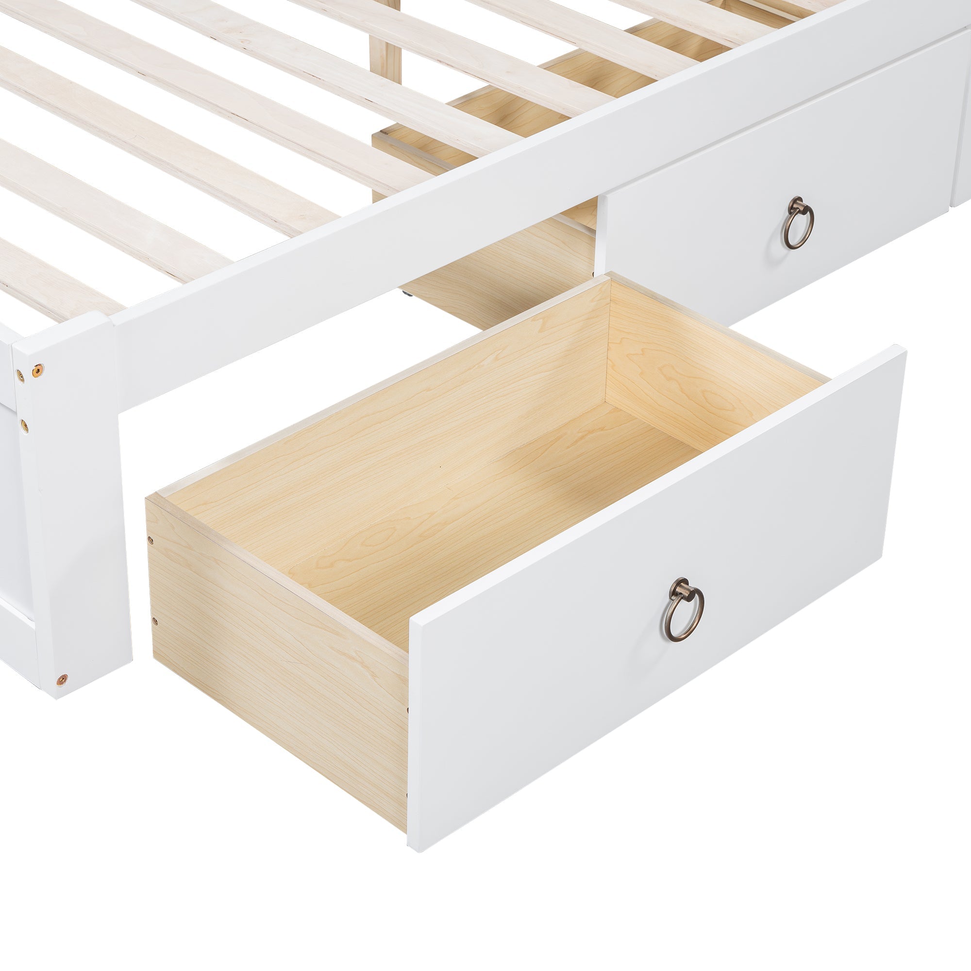 Logidon tweepersoonsbed witgrijs 140x200 cm plank drie lades op wielen