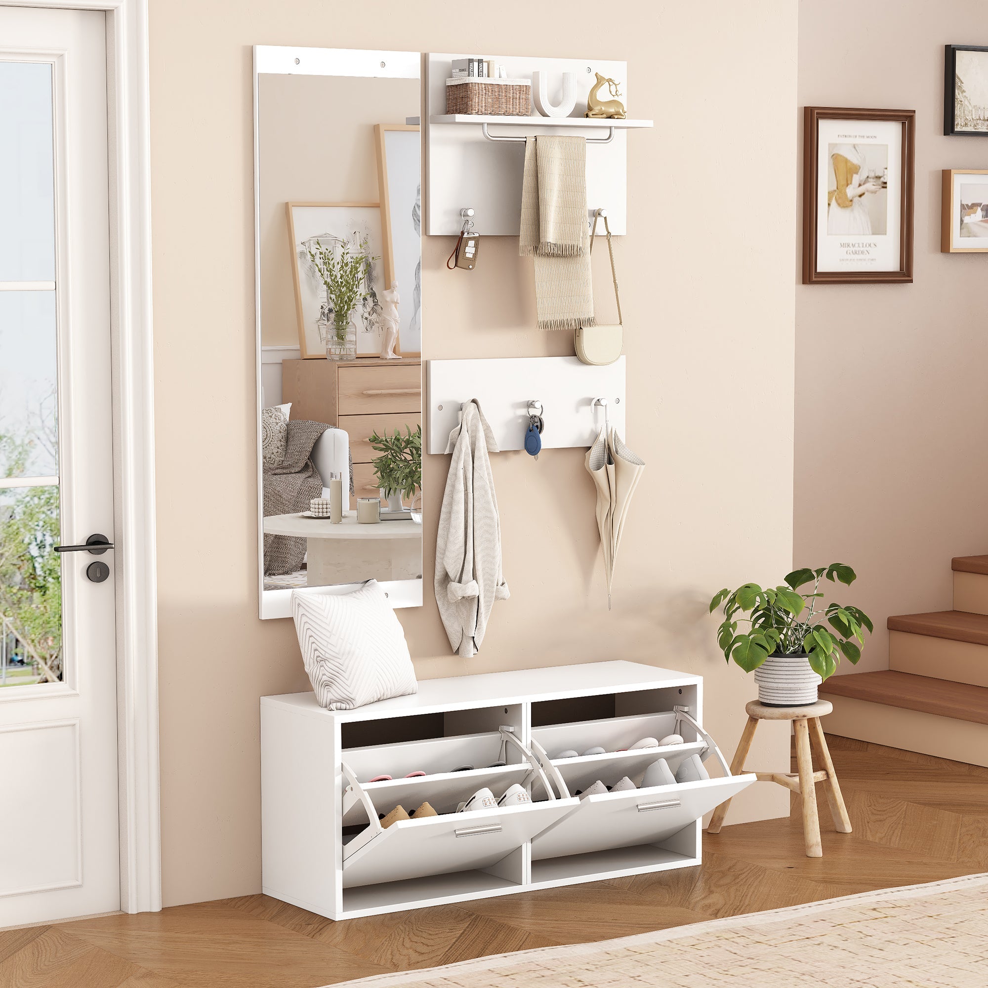 Logidon kledingkastset 4-delige spiegel schoenenkast wit 90x30x41,5 cm