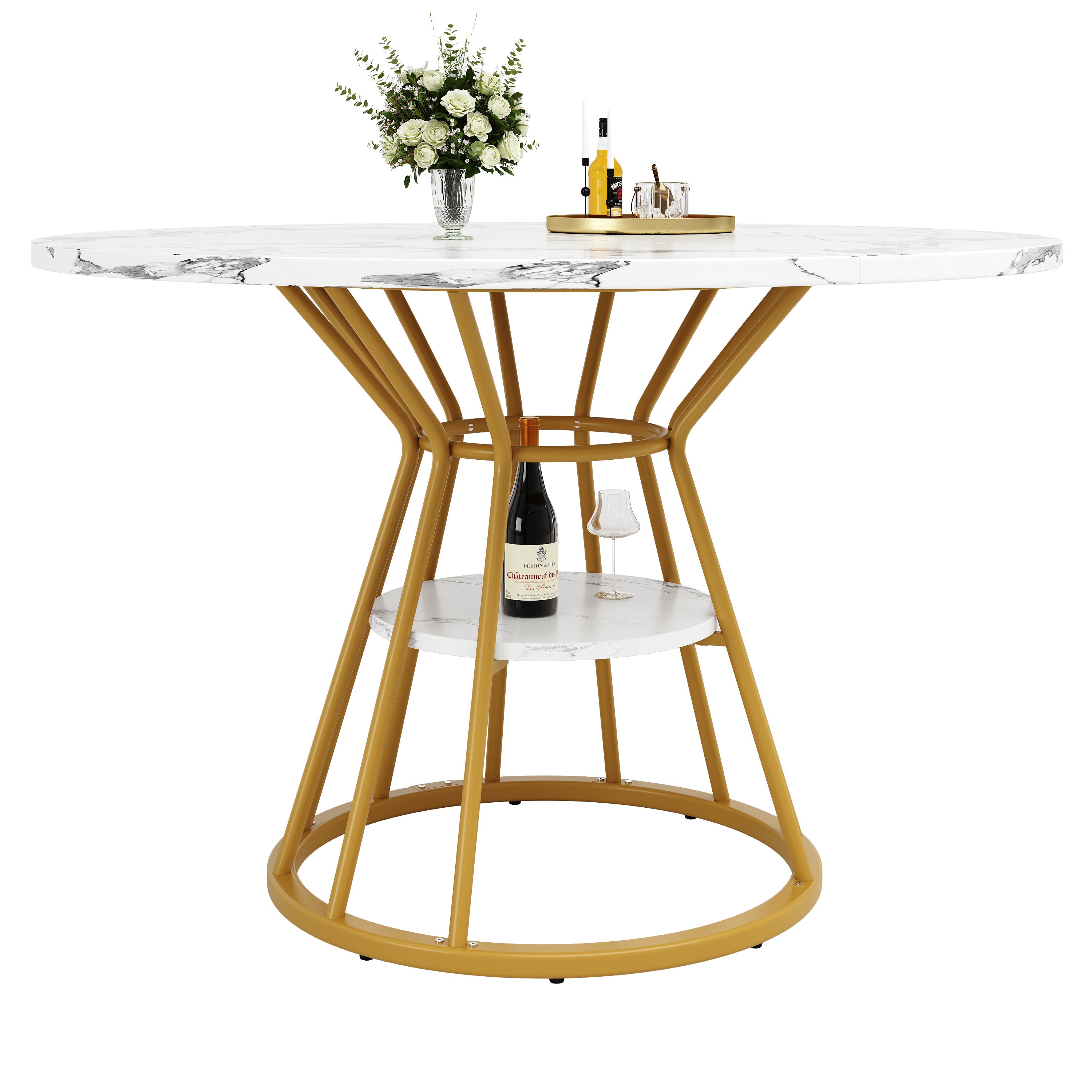 Logidon ronde eettafel 100 cm marmerpatroon gouden metalen poten