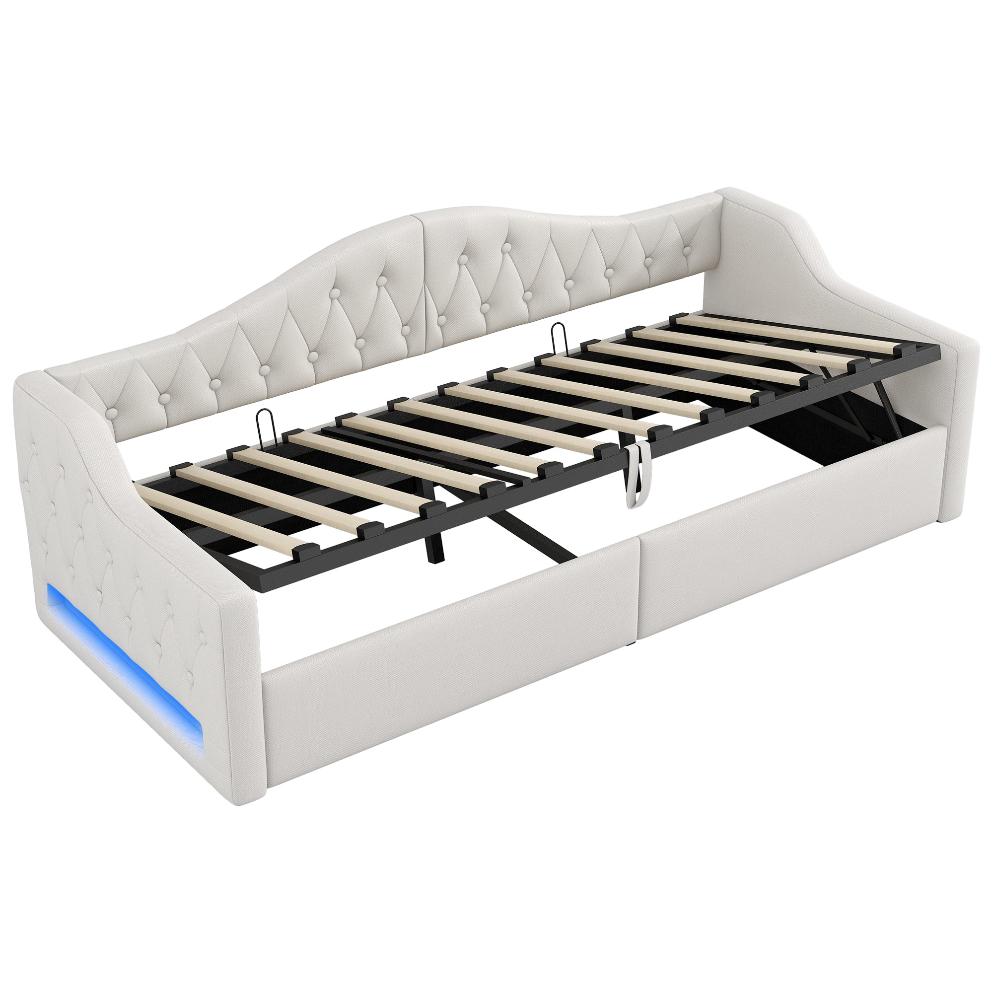 Logidon gestoffeerd dagbed 90x200 beige met opbergruimte met LED-verlichting