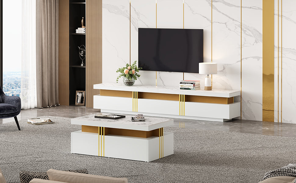 Logidon TV wandkastenset wit goud strepen multifunctioneel