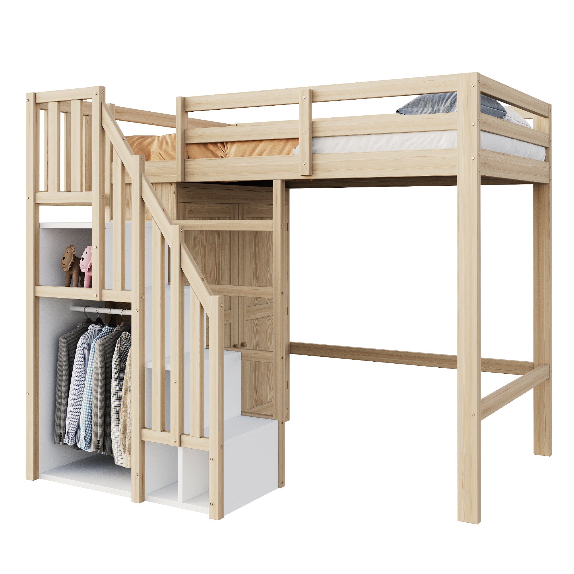 Logidon hoogslaper 90x200 cm opbergruimte veiligheidsladder massief hout