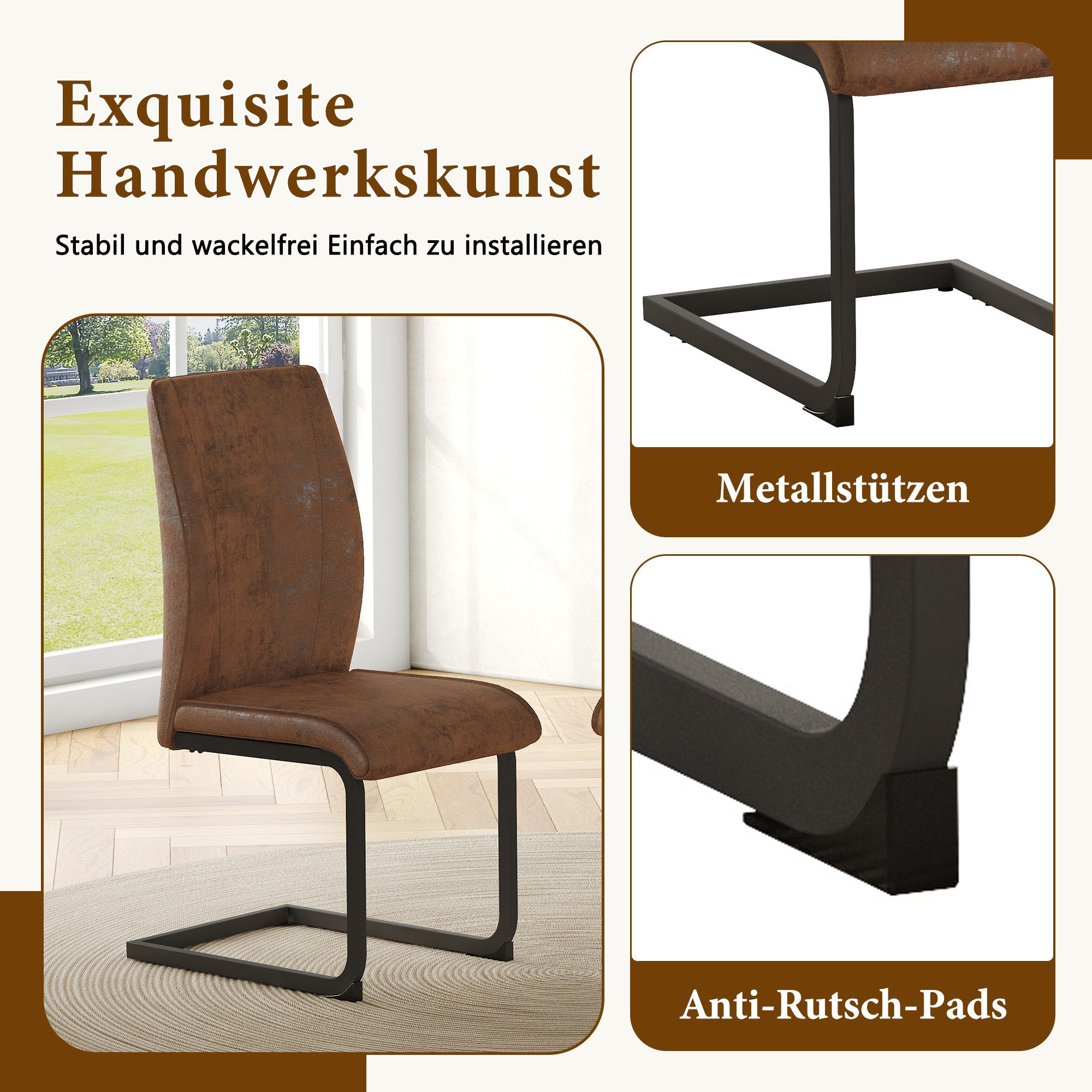 Logidon set van 2 bruine, ergonomische eetkamerstoelen met metalen frame