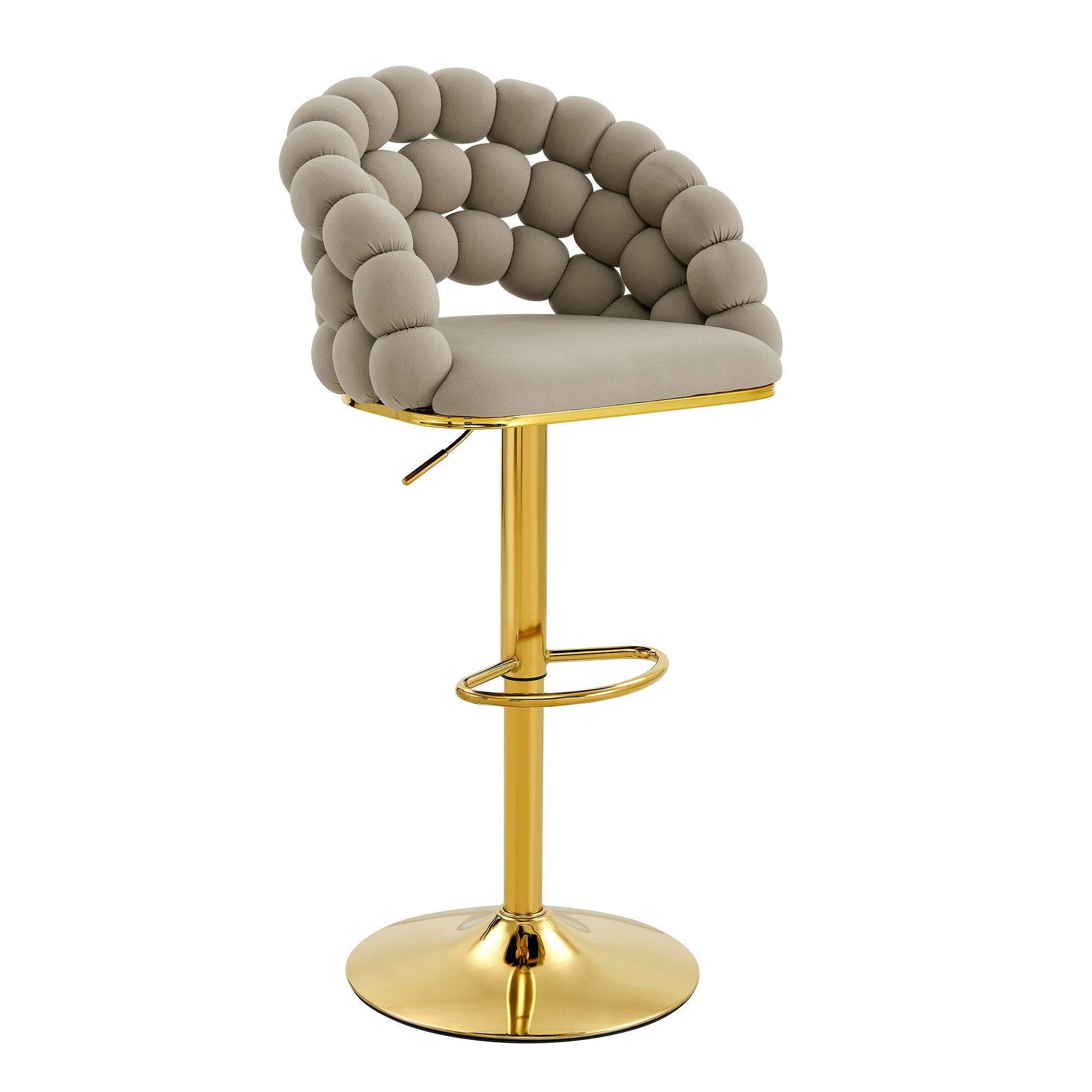 Logidon grijze fluwelen barkrukken set van 2 kogelketting rugleuning gouden frame