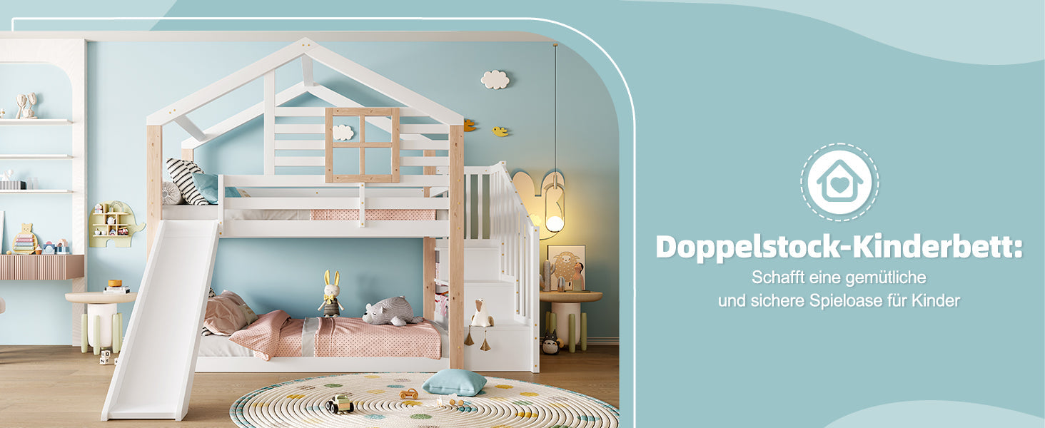 Logidon Kinderstapelbed met Glijbaan en Trap Scandinavisch Design Wit