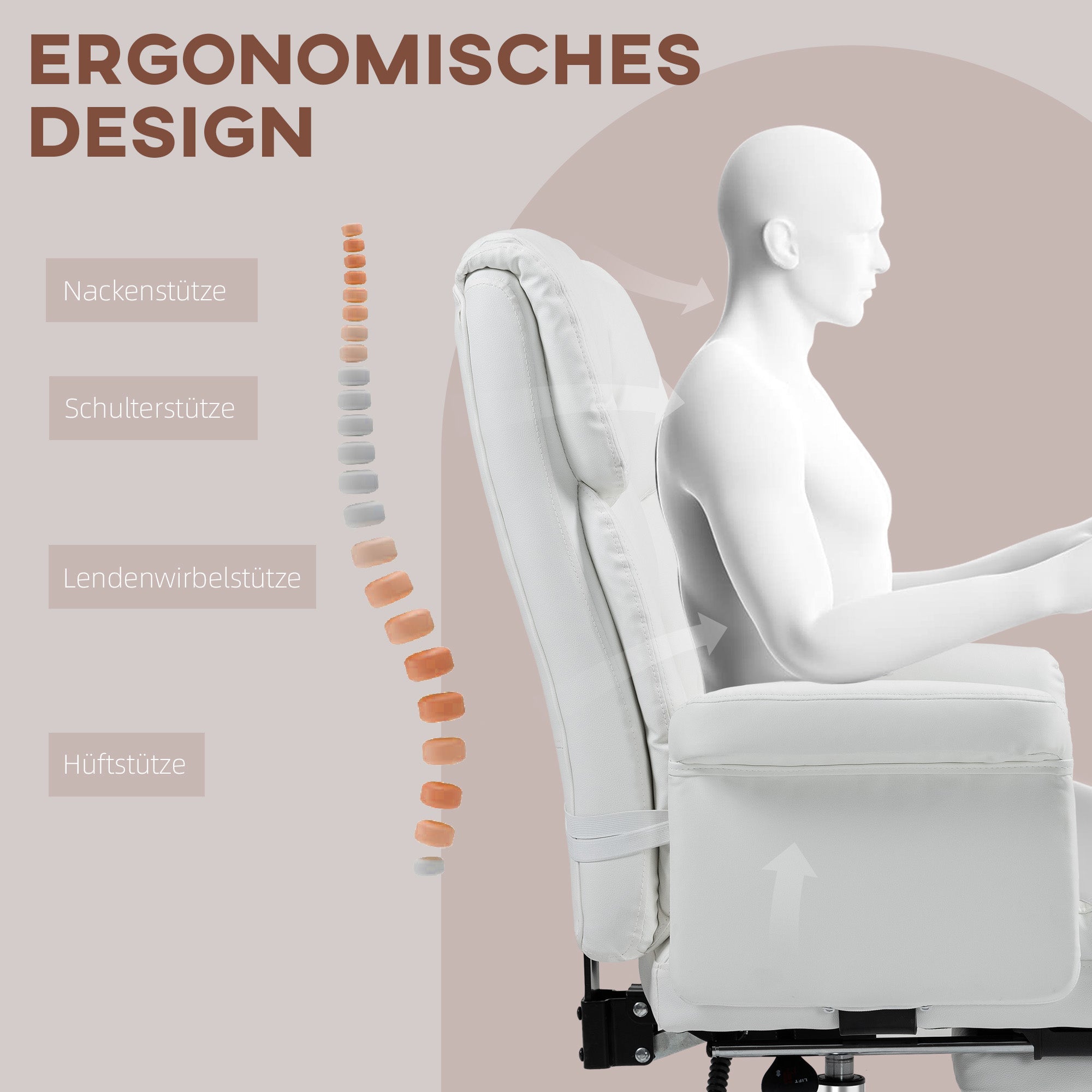 Logidon Ergonomische Bureaustoel met Ligfunctie en Voetsteun Wit