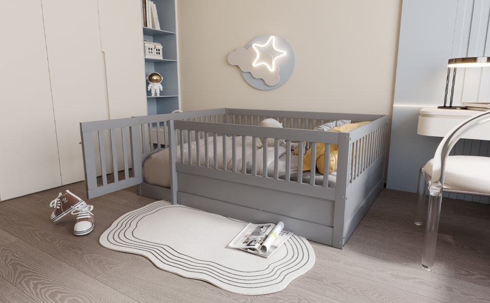 Logidon children's bed 140x200cm gray wooden bed frame with grid