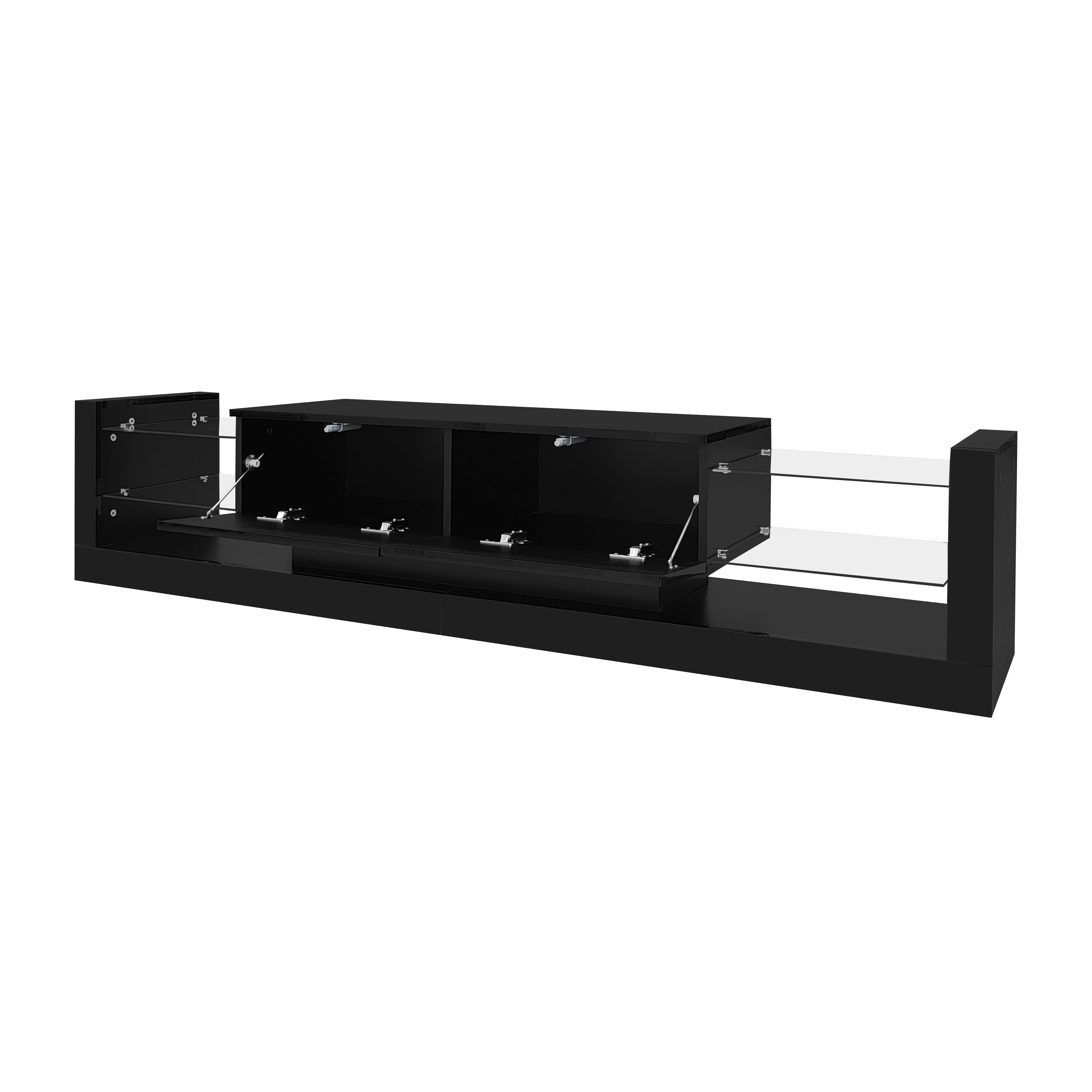 Logidon TV wall cabinet set black high gloss with LED lighting 181cm
