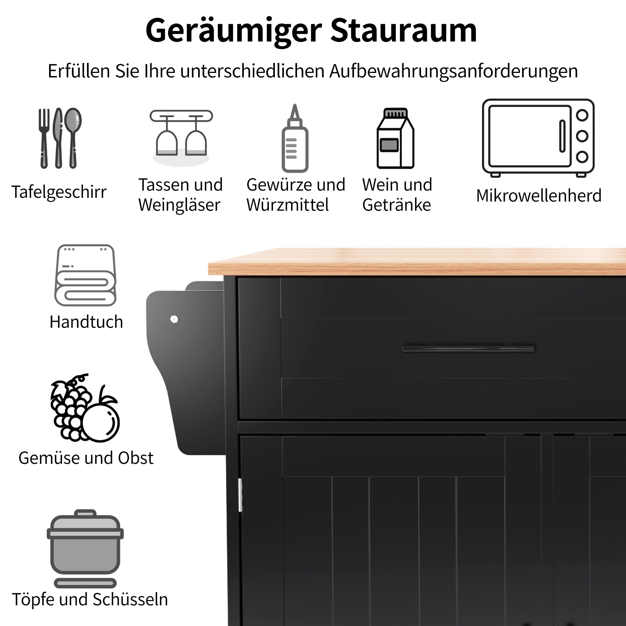 Logidon dining room trolley black 129x46x91.5 cm folding worktop