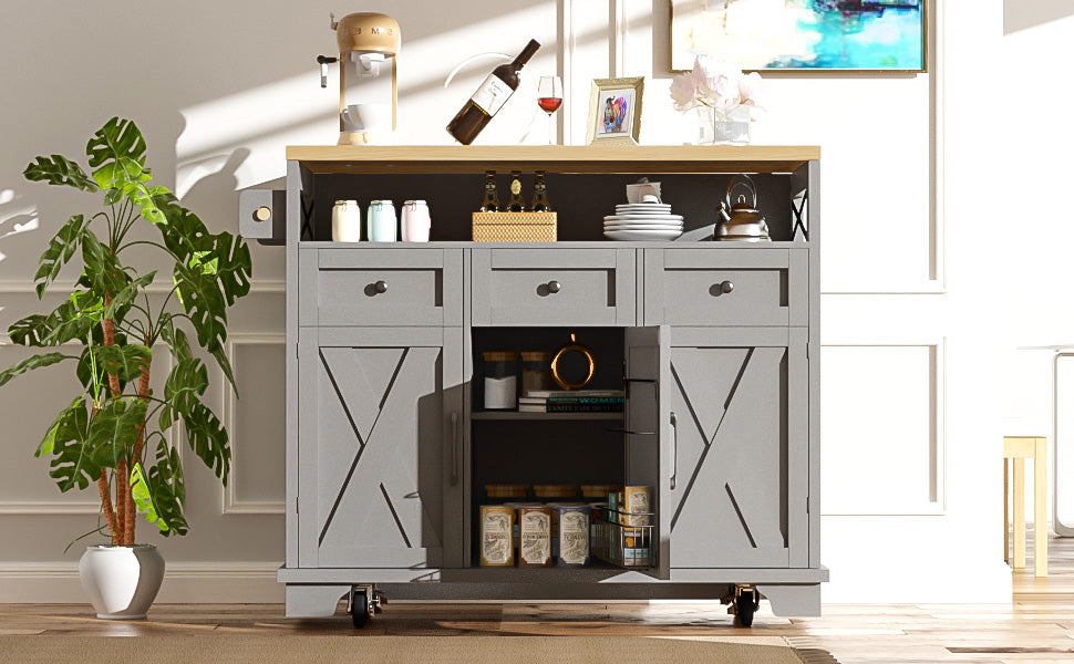 Logidon keukeneiland grijs met veel opbergruimte 118 x 43-80 x 98 cm