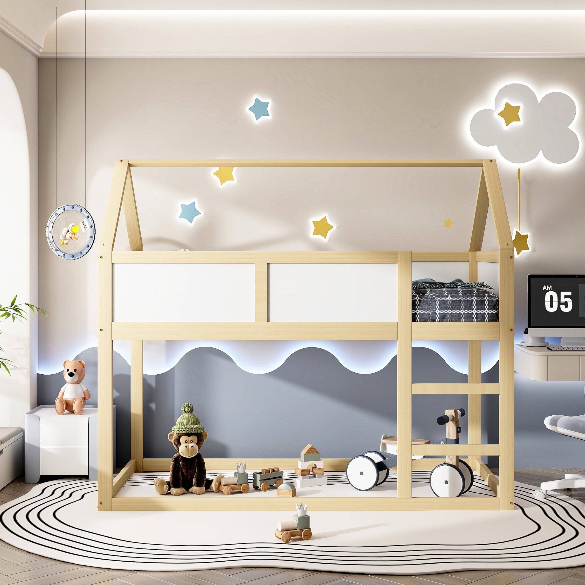 Logidon stapelbed kinderbed 90x200 cm lage hoogslaper met trap beige