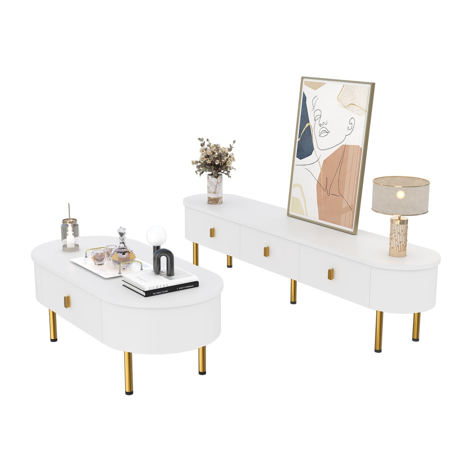 Logidon luxe tv-meubelset wit met lades en salontafel