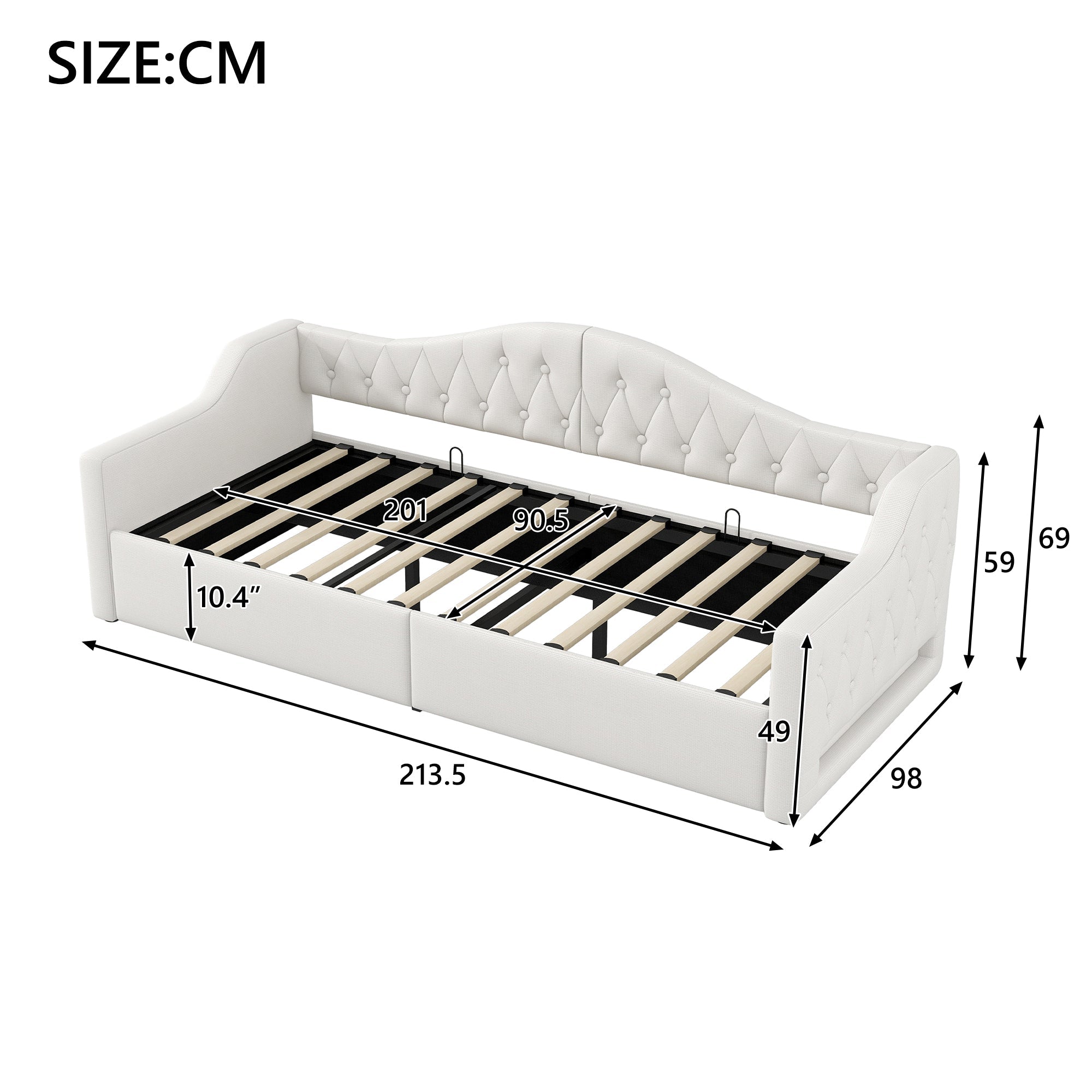 Logidon gestoffeerd dagbed 90x200 beige met opbergruimte met LED-verlichting
