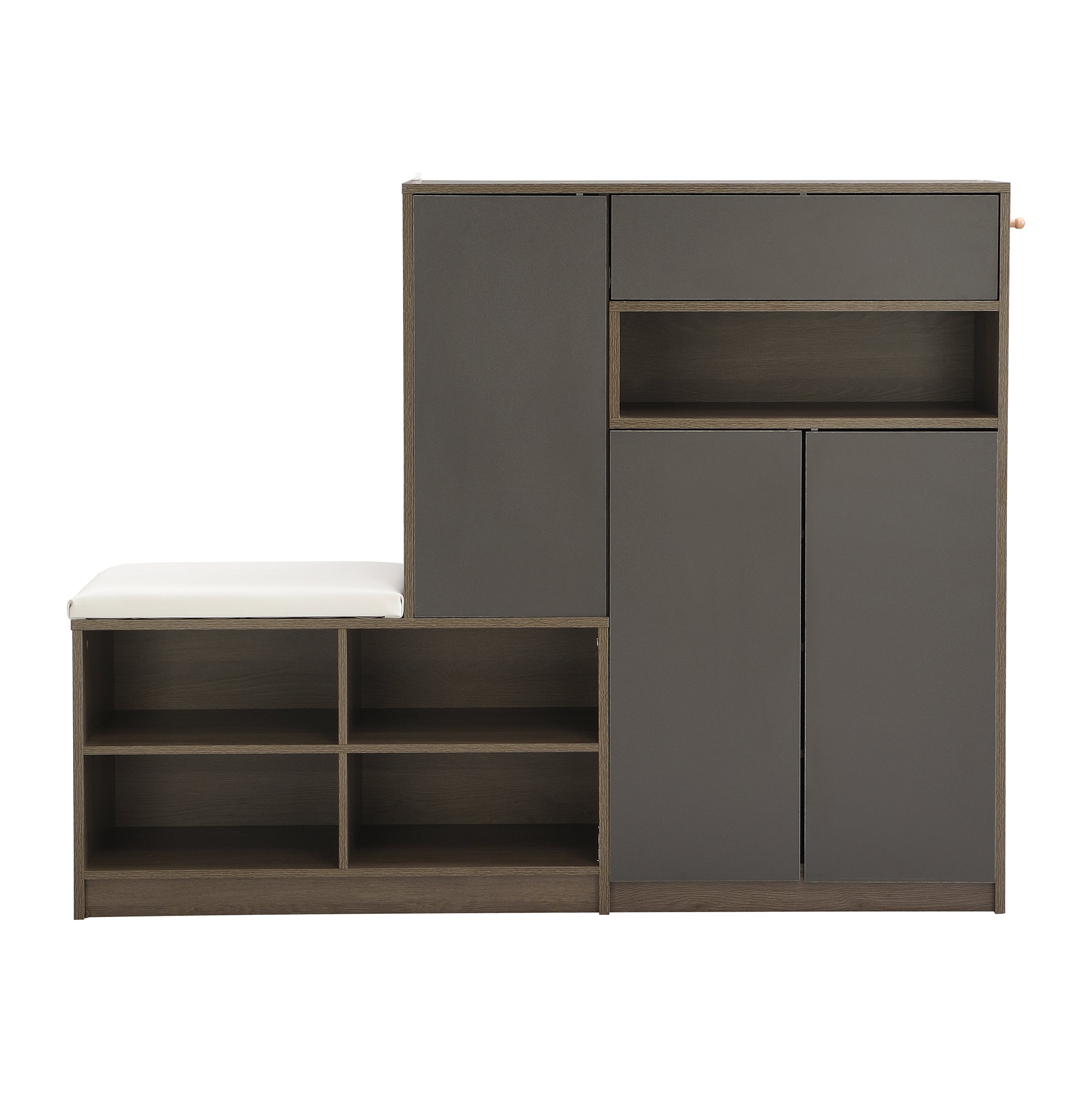 Logidon Schoenenbank Grijs Met Gewatteerde Zitting Verstelbare Planken 140x35x110 cm