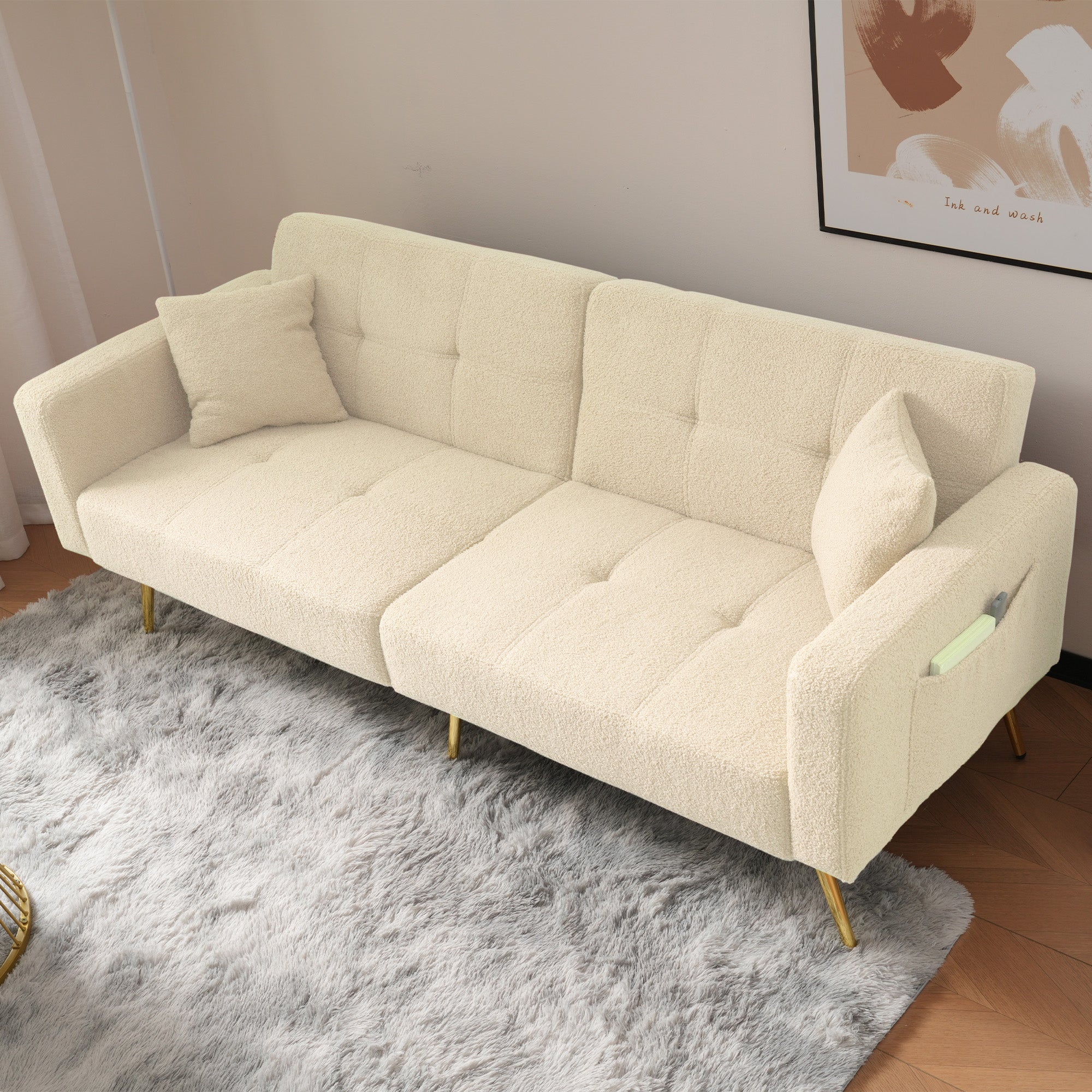 Logidon slaapbank met bedfunctie en gouden poten beige