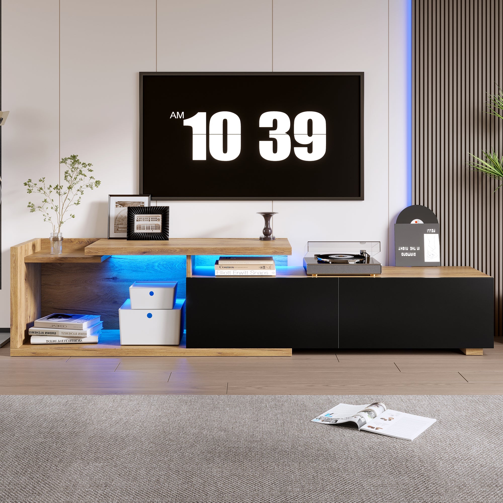 Logidon modulair tv-meubel met LED-verlichting en uittrekmodule