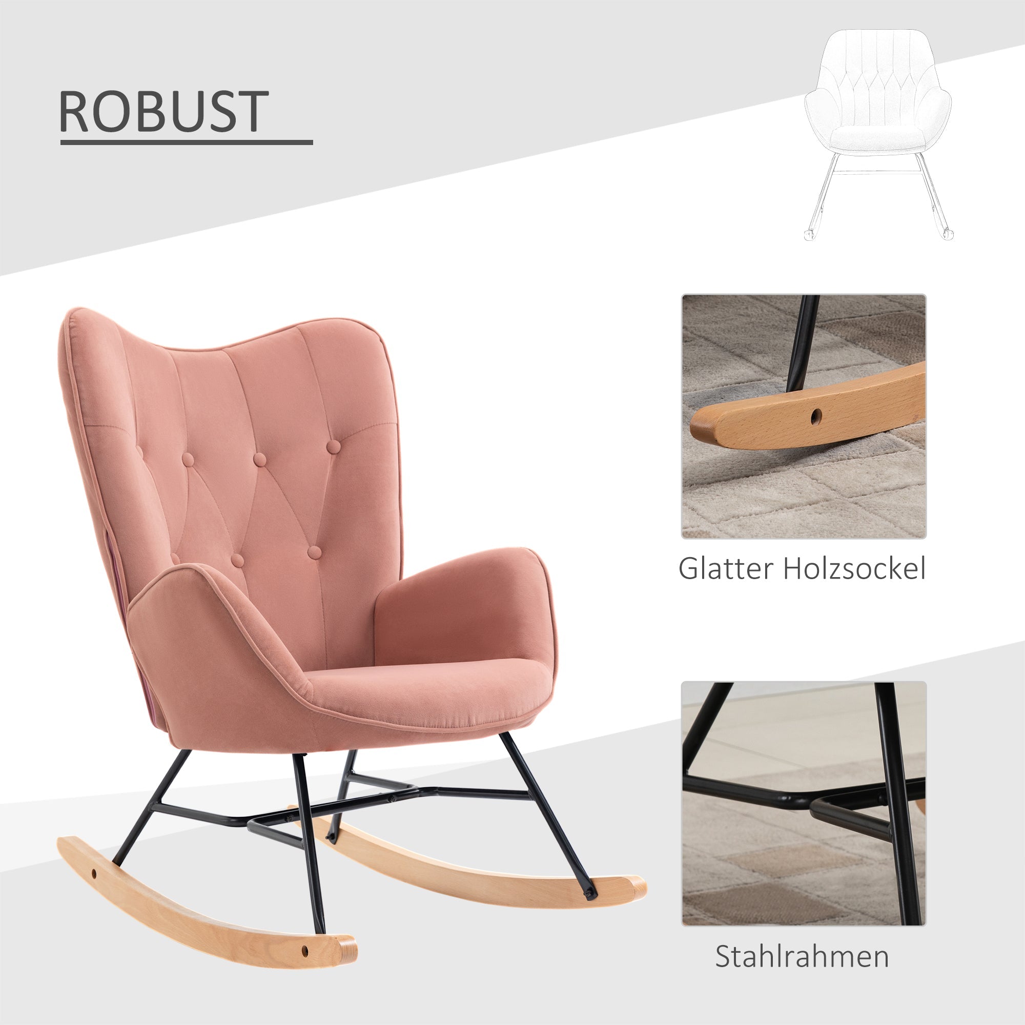 Logidon Roze Schommelstoel Met Hoge Rug En Polyester Hoes