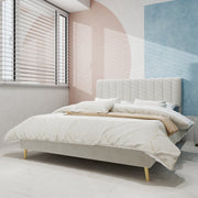 Logidon bedframe 160x200 beige platformbed Nederlandse fleece lattenbodem
