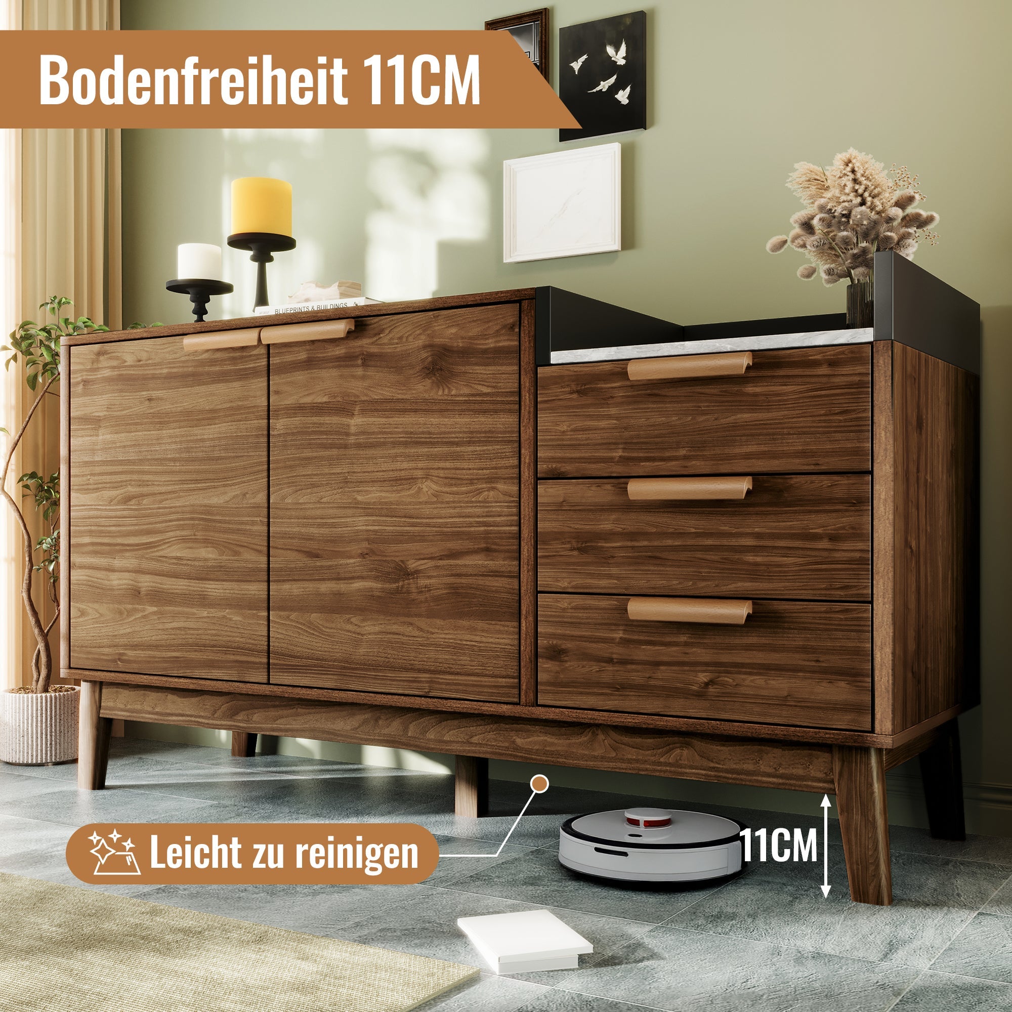 Logidon woonkamer ladekast eiken decor marmerlook blad 3 lades