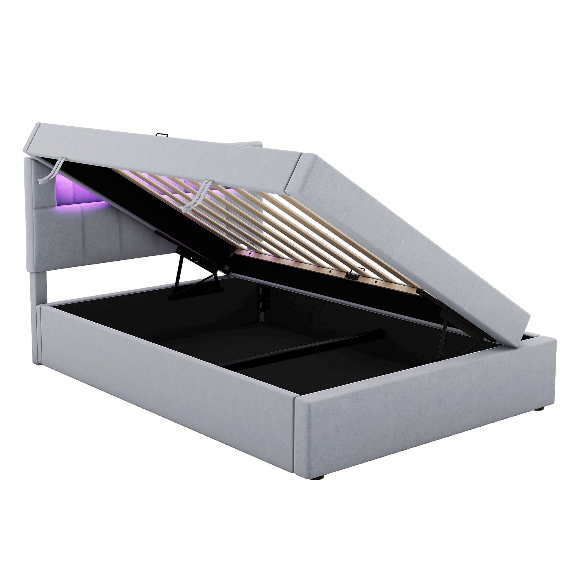 Logidon flat bed 90x200 velvet gray ambient light headboard