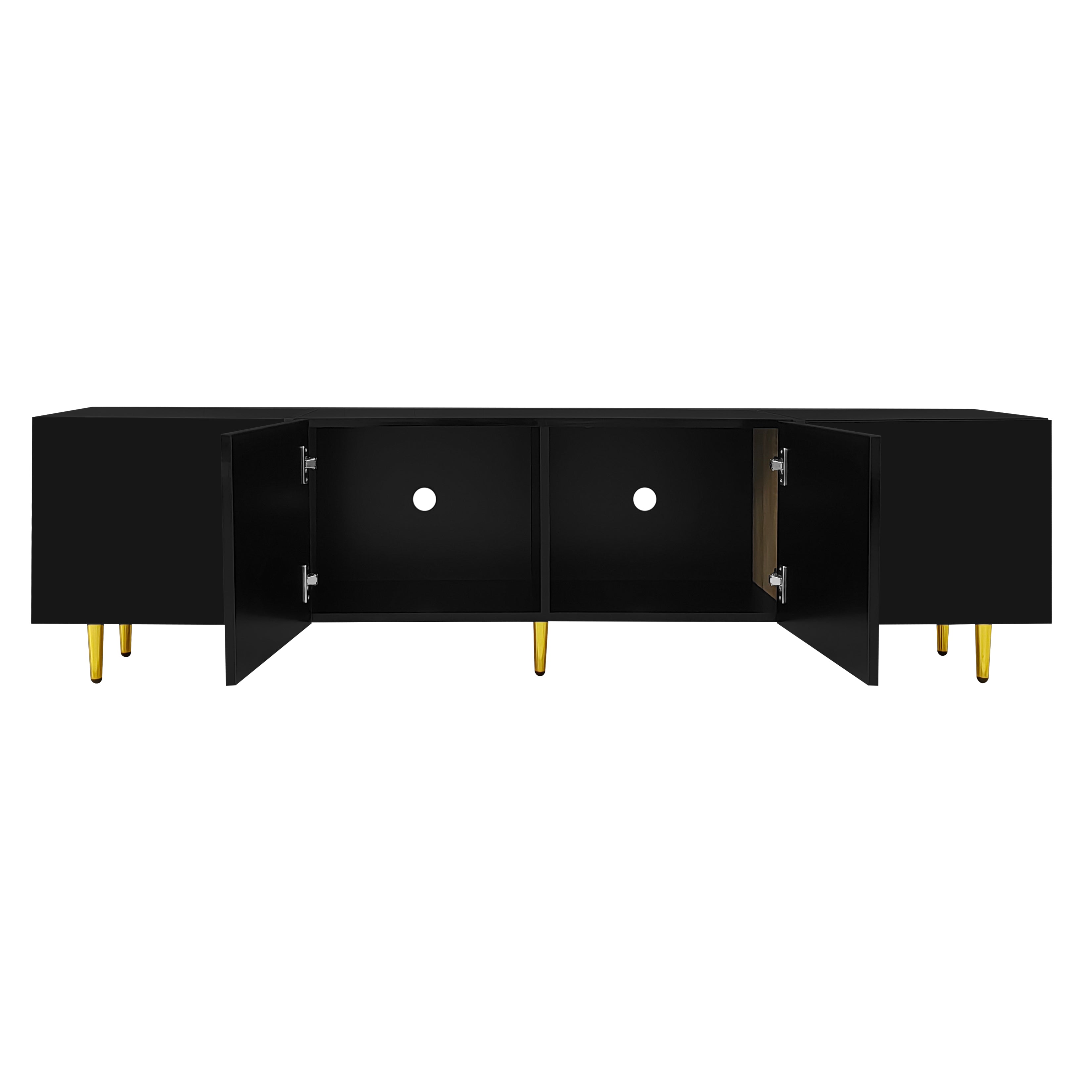 Logidon high-gloss TV cabinet 170 cm black-gold, 4 doors, modern