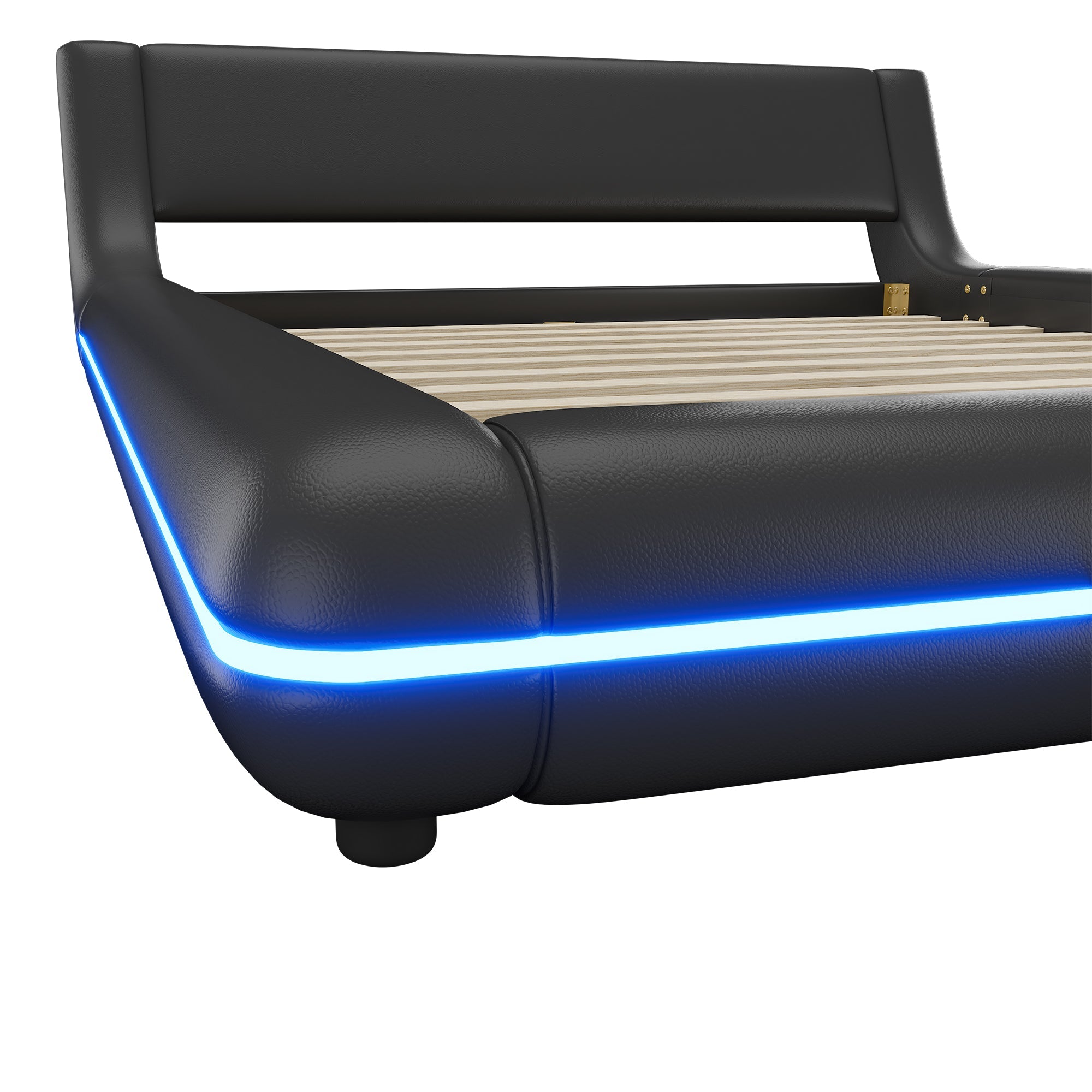 Logidon flat bed 140x200 cm faux leather black LED lighting