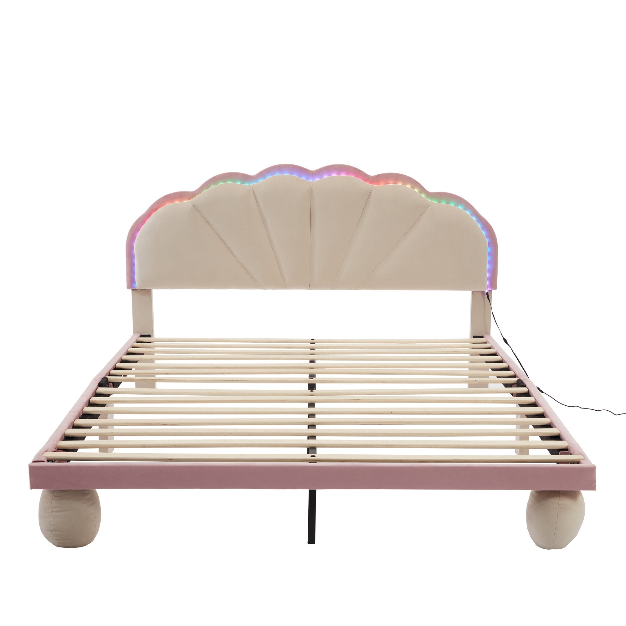 Logidon gestoffeerd bed 140x200 beige roze LED-lichtstrips