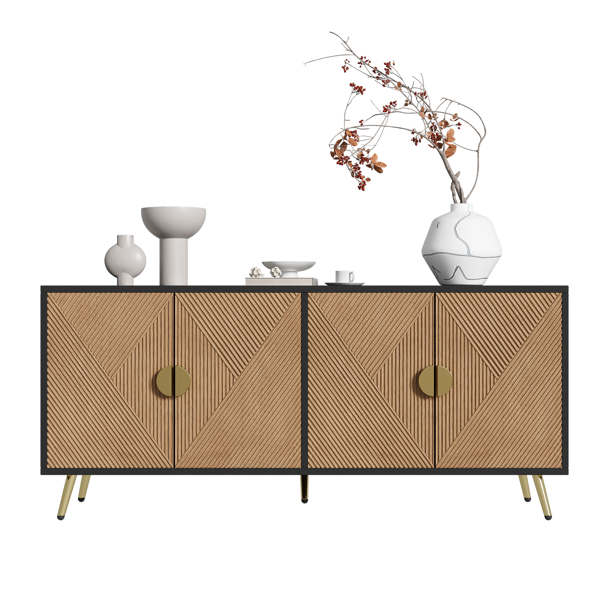Logidon Dressoir 160 cm Bruin Vier Deuren Met Gouden Handgrepen