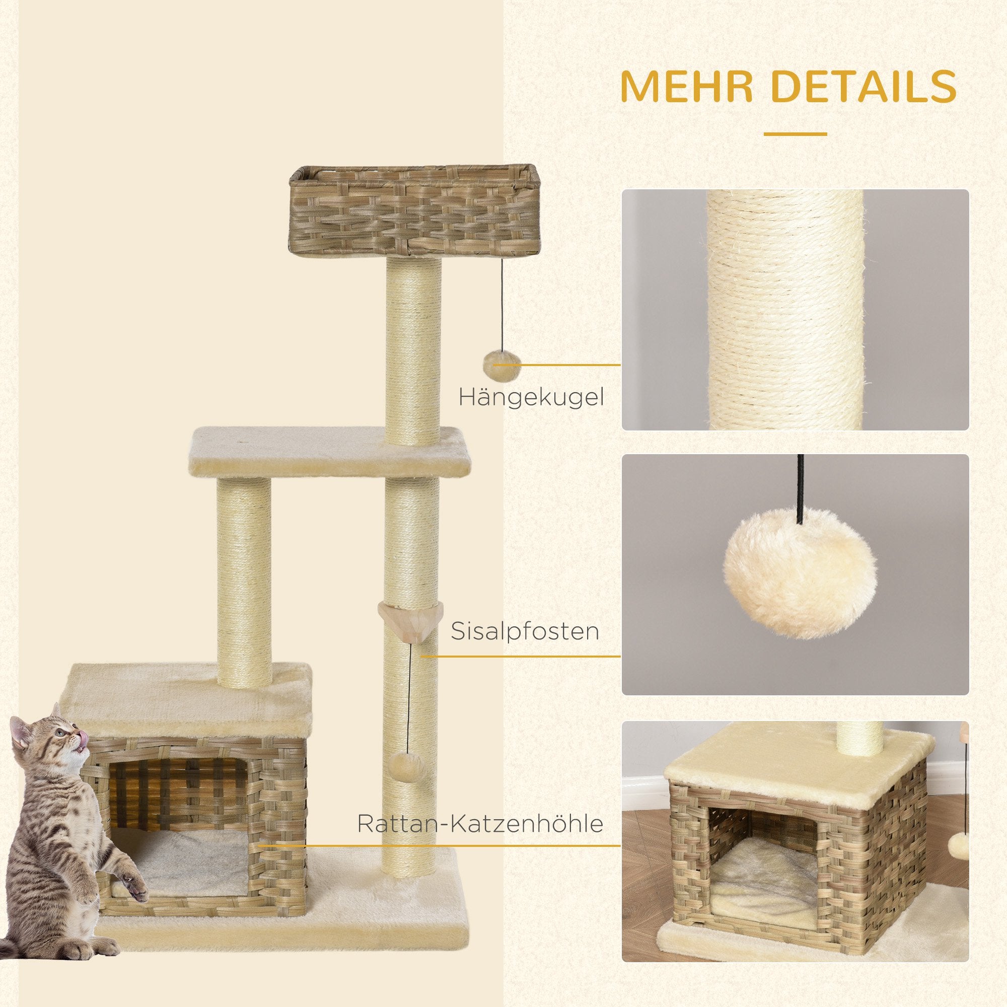 Logidon Krabpaal 109 cm Rotan Bruin Beige Kattengrot