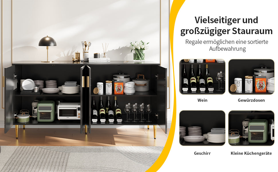 Logidon Zwart dressoir 152x40x75 cm golfdesign