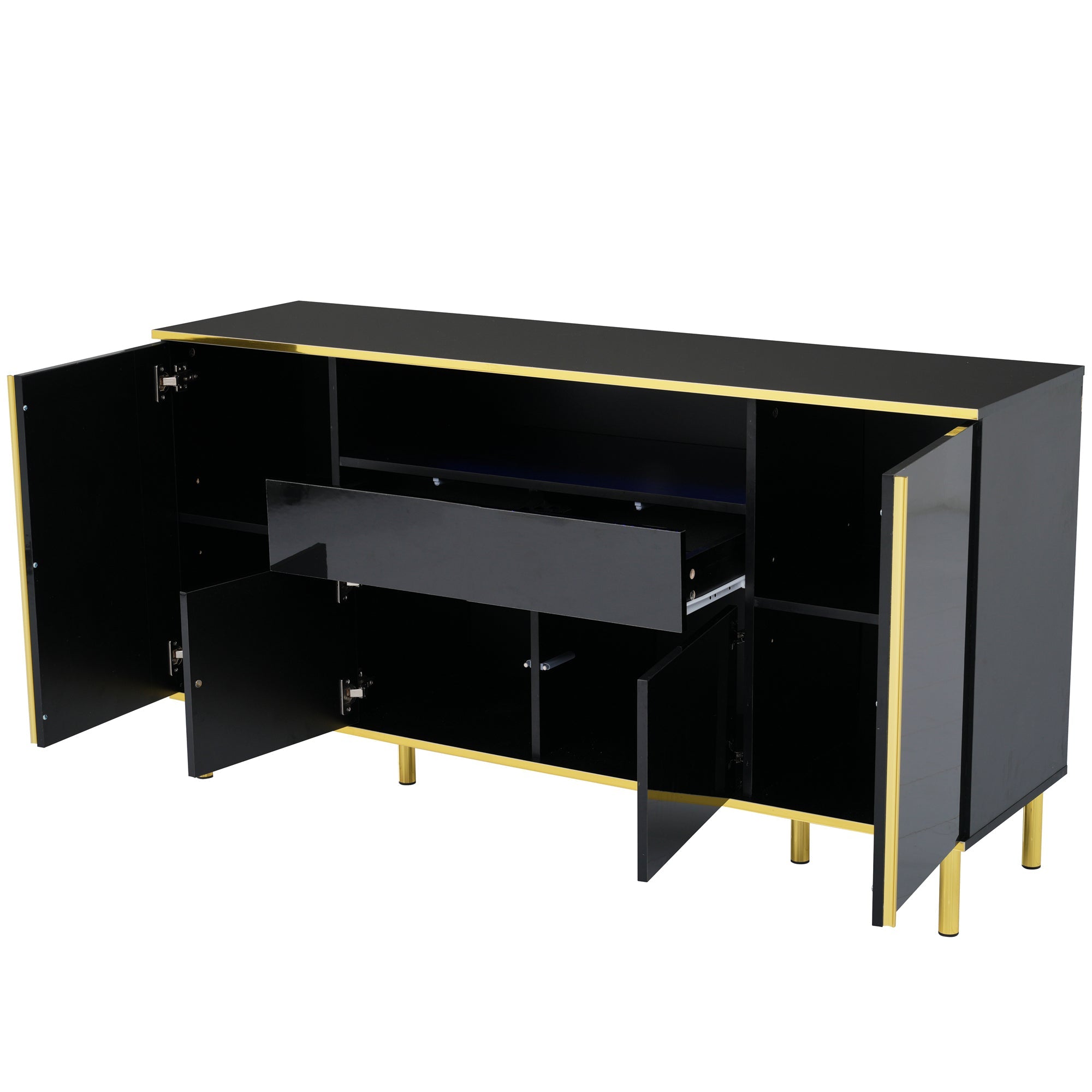 Logidon high-gloss sideboard black 150x40x80 with LED accents