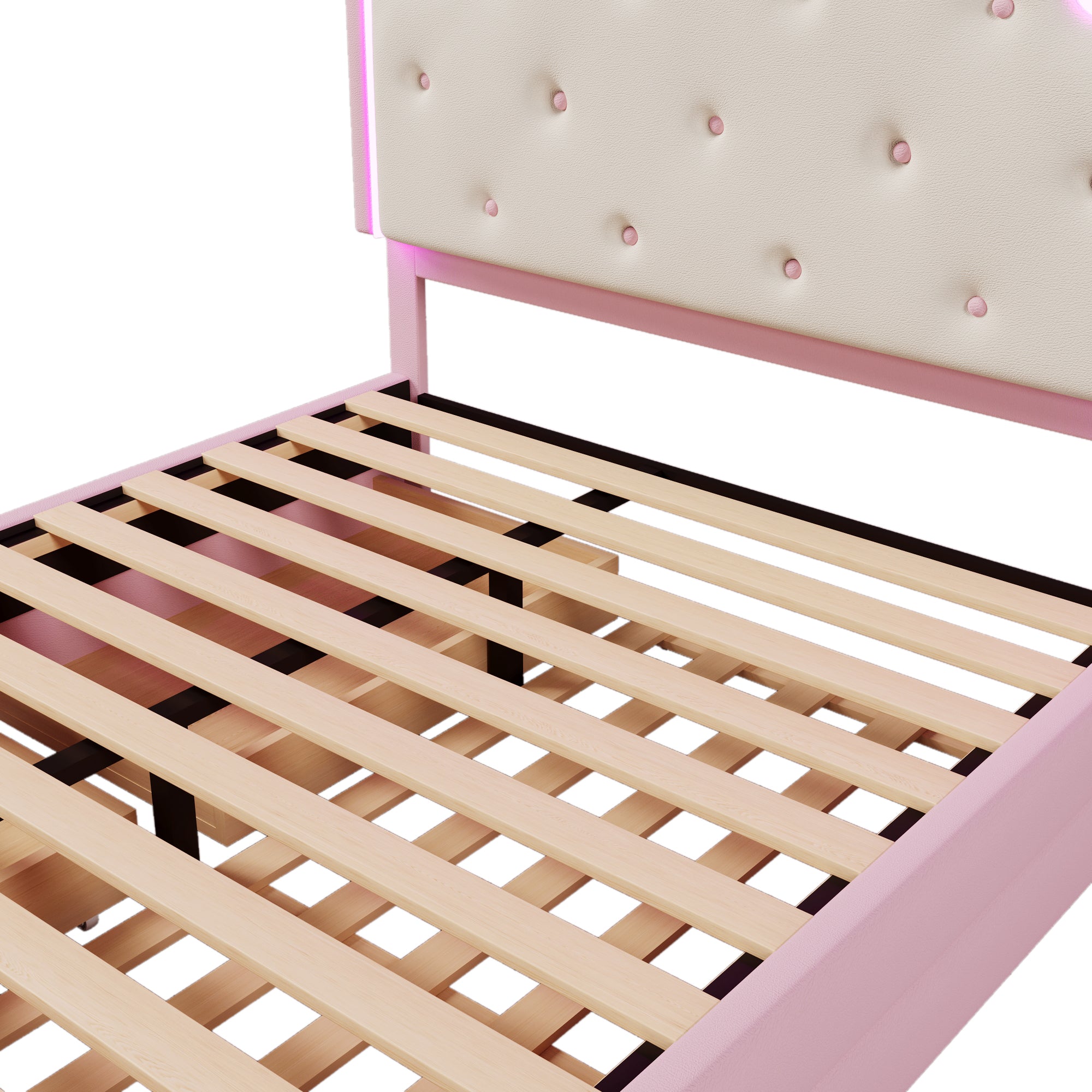 Logidon gestoffeerd bed 140x200 roze met lattenbodem LED-verlichting